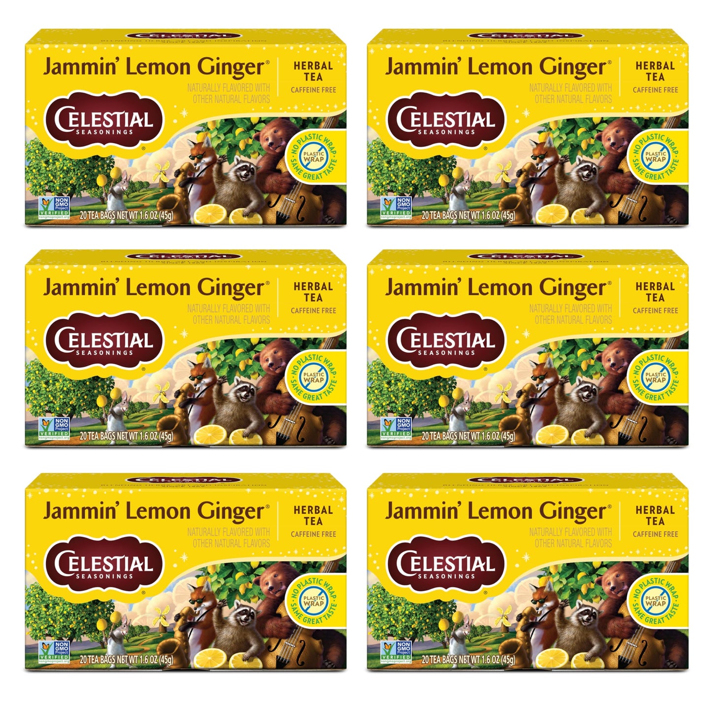 Celestial Seasonings Jammin Lemon Ginger Herbal Tea, Caffeine Free, 20 Count (Pack of 6)