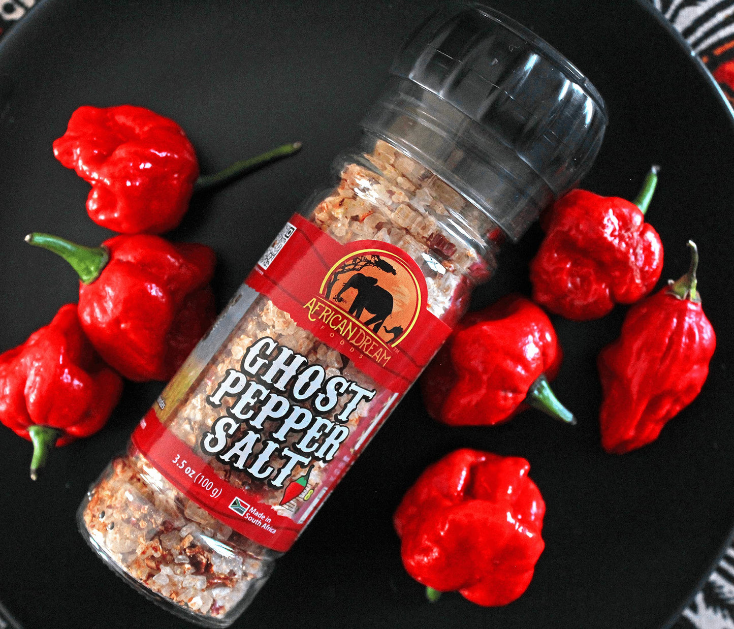 African Dream Foods Ghost Pepper Salt Seasoning | Spicy Chili Salt | 3.5 oz Reusable Grinder
