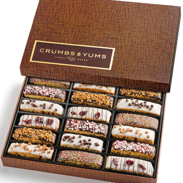 Mothers Day Cookies Gift Basket - 18 Gourmet Chocolate Covered Biscotti with Assorted Toppings - Assorted Food Gift Box Fathers 