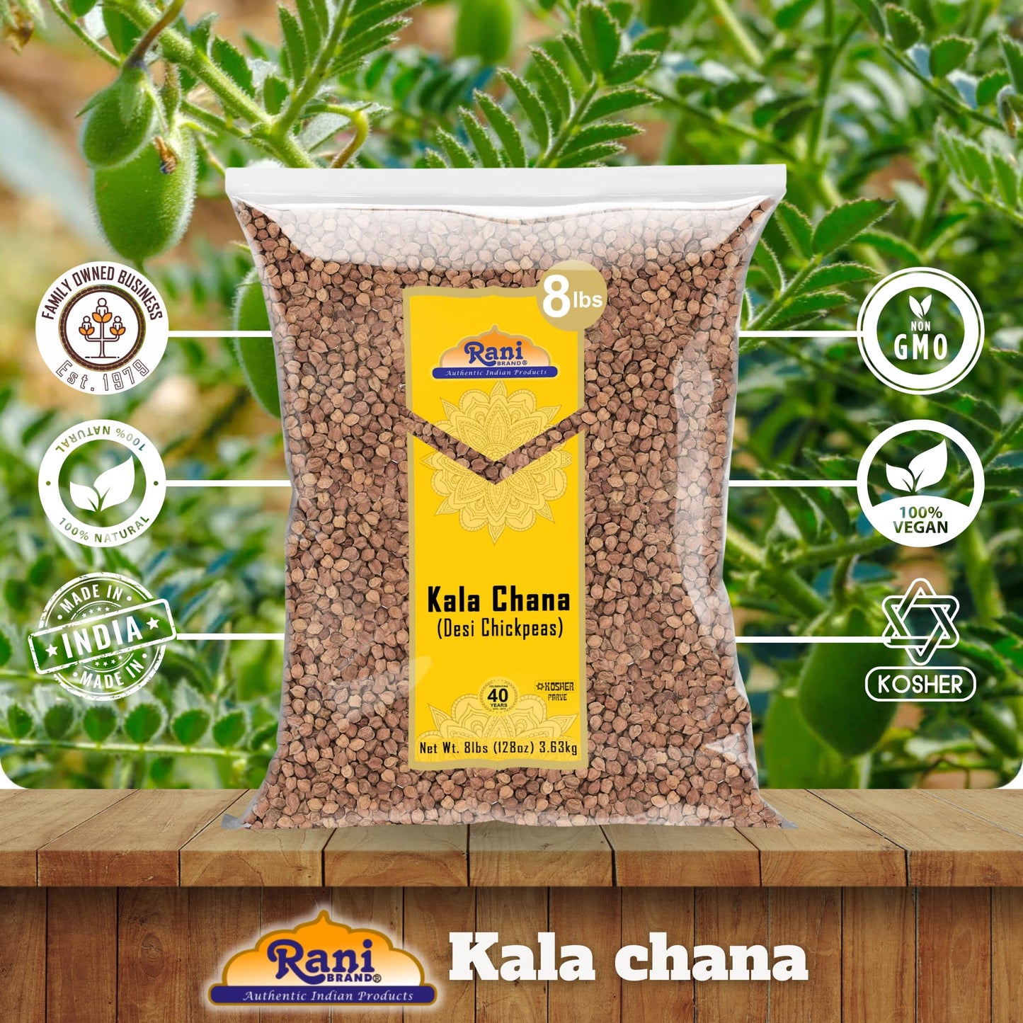 Rani Kala Chana (Desi Chickpeas Chana With Skin) 128Oz (8Lbs) 3.63Kg Bulk ~ All Natural | Gluten Friendly | Non-Gmo | Kosher | V