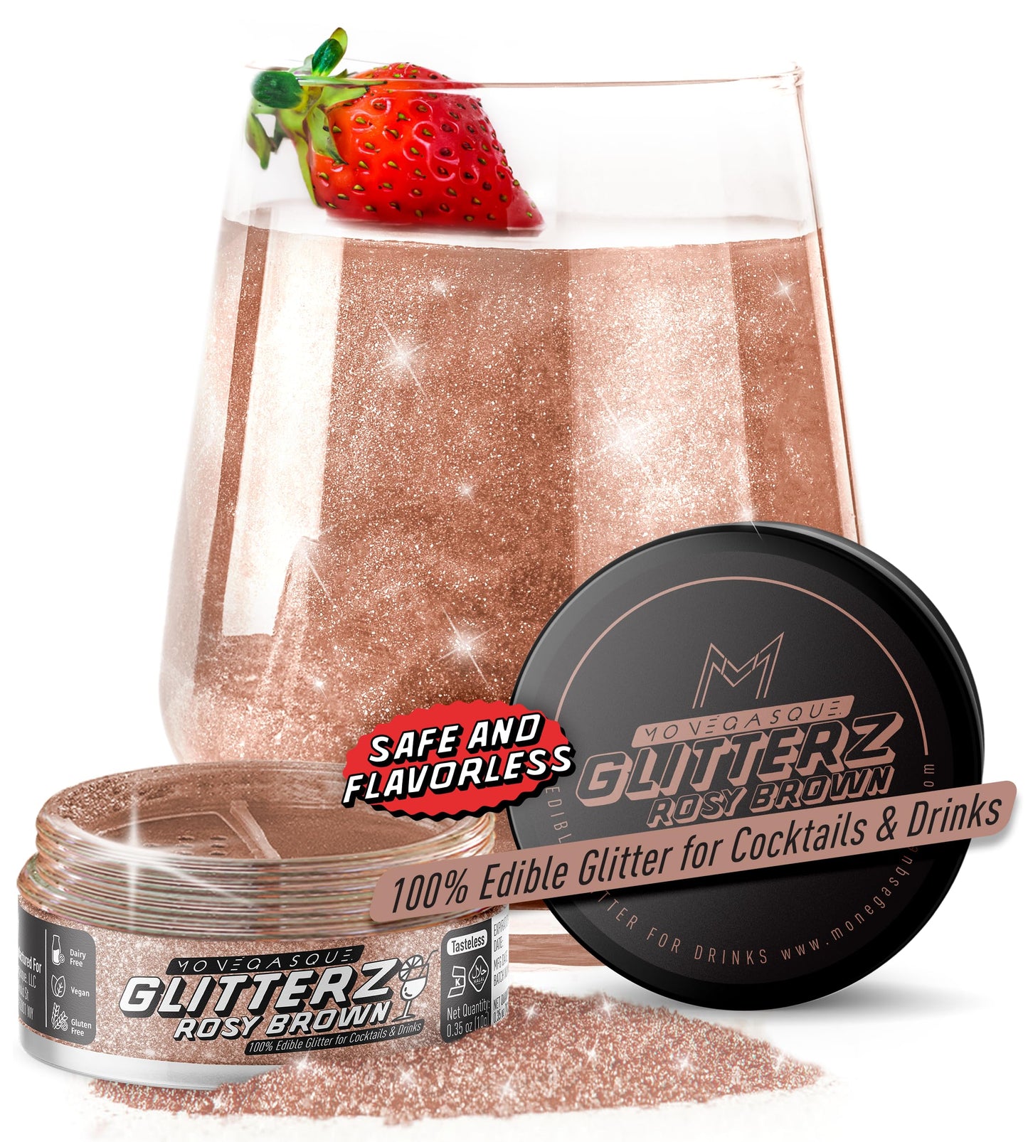 MONÉGASQUE Brown Edible Glitter for Cocktails, 10g - Vegan Glitter for Drinks & Cakes