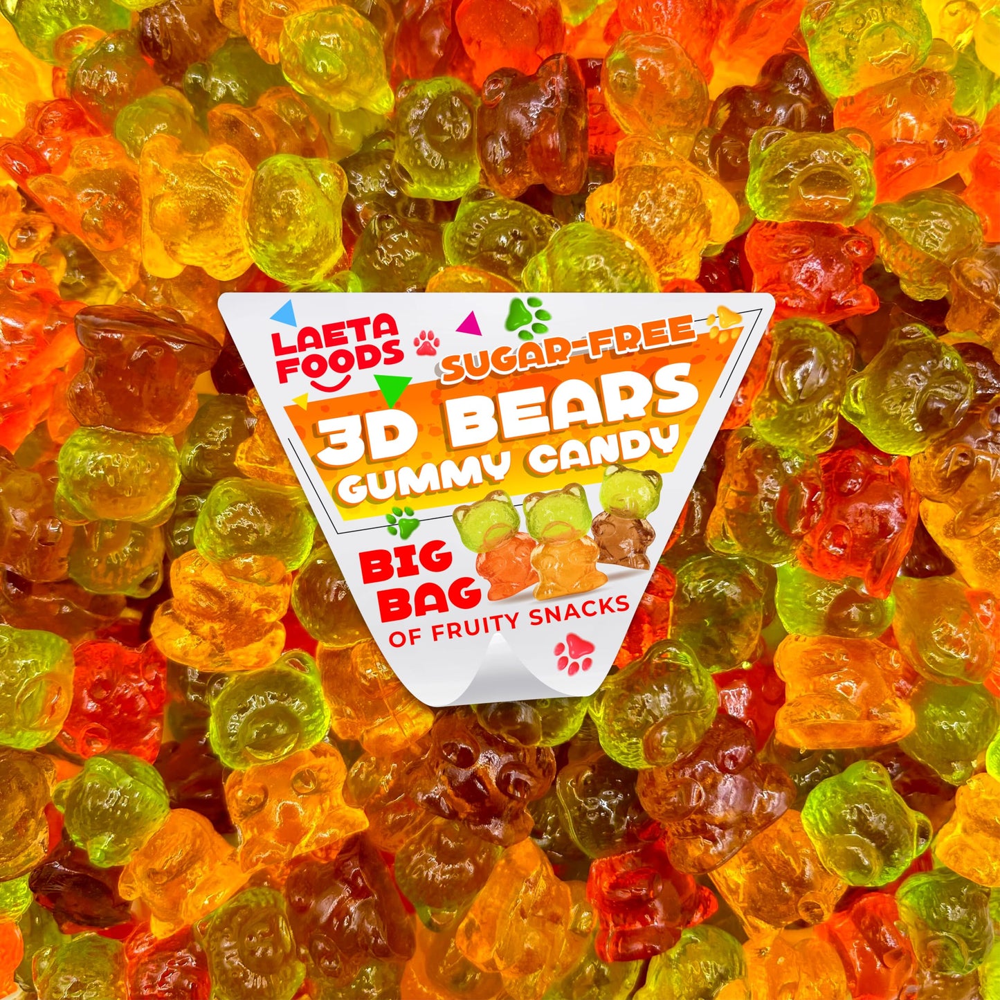 LAETAFOOD Sugar-Free Gummy Bears, Assorted Fruit Flavors, 1 Pound Bag