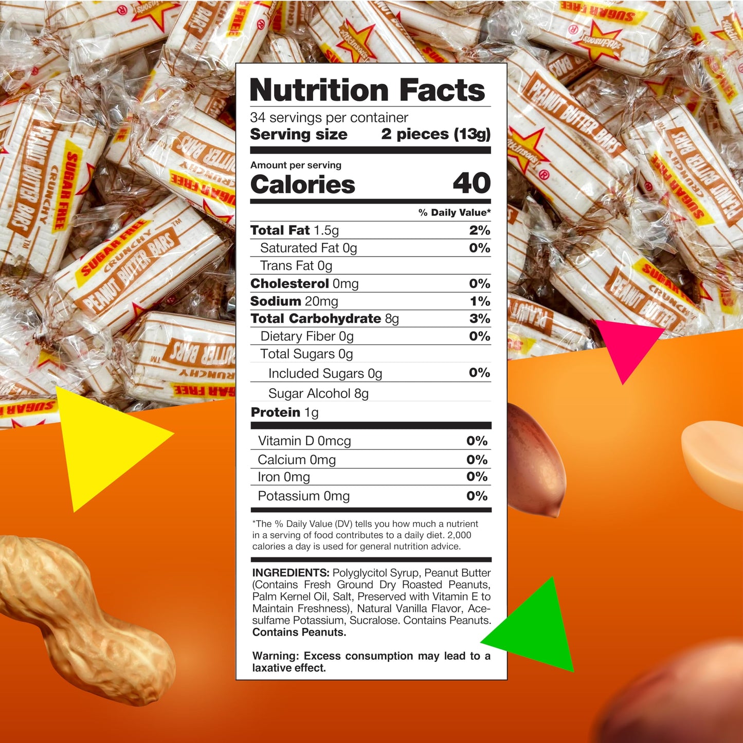 Atkinsons Sugar-Free Peanut Butter Candy Bars (1 Pound Bag - Approx. 70 Count)