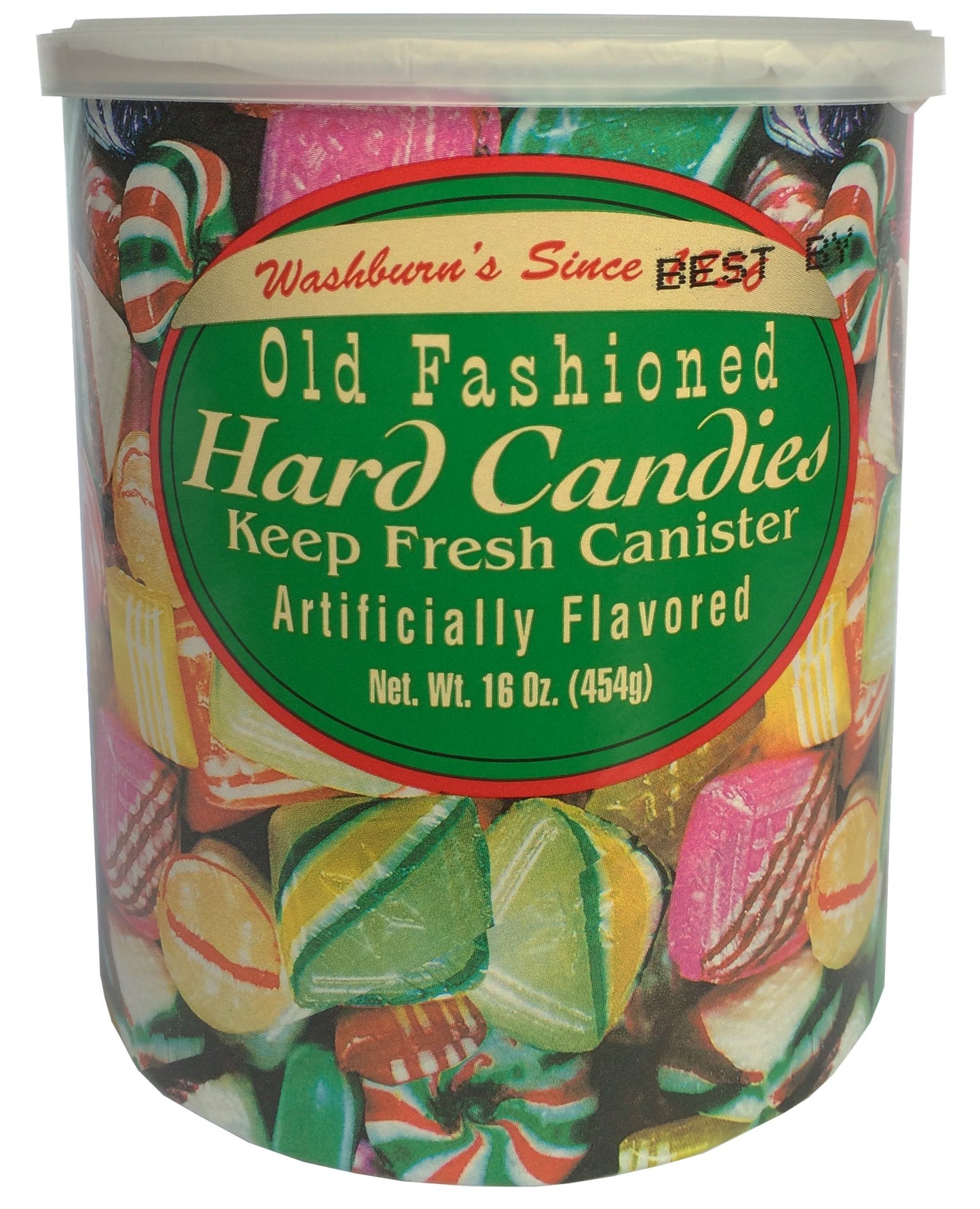 Washburn Old Fashioned Hard Candies and Filled Candies 16 Oz. Each (2 Canister Bundle)