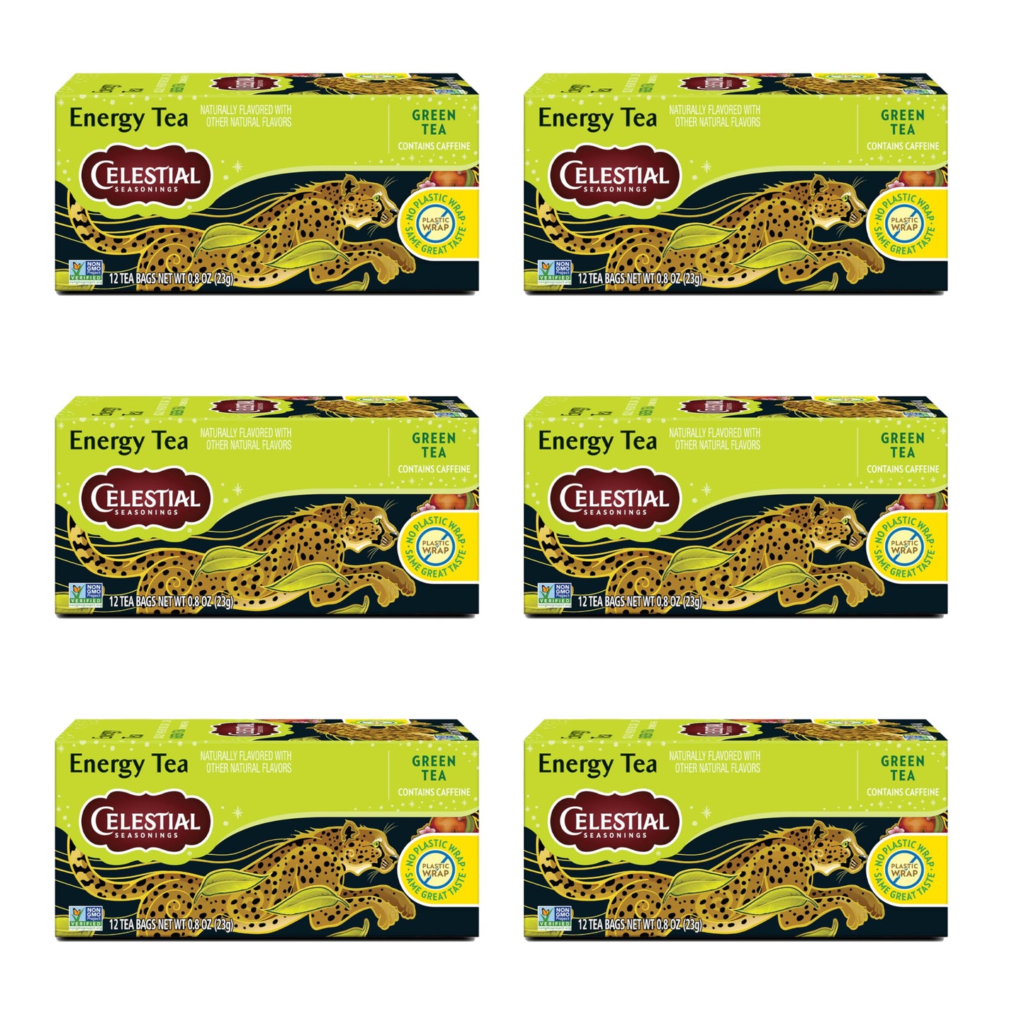 Celestial Seasonings Energy Green Tea, Caffeinated, 12 Tea Bags Box, (Pack Of 6)