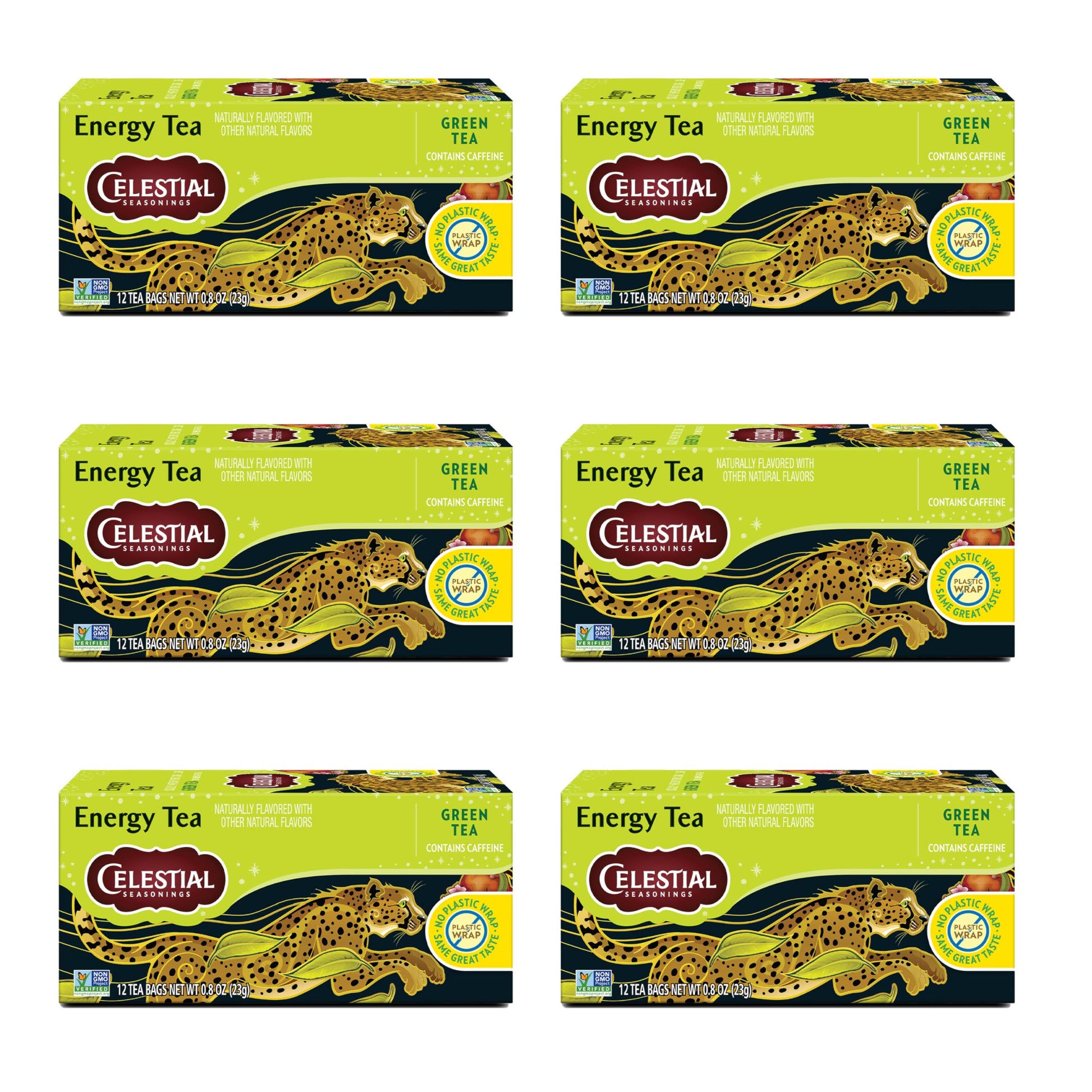 Celestial Seasonings Energy Green Tea, Caffeinated, 12 Tea Bags Box, (Pack Of 6)