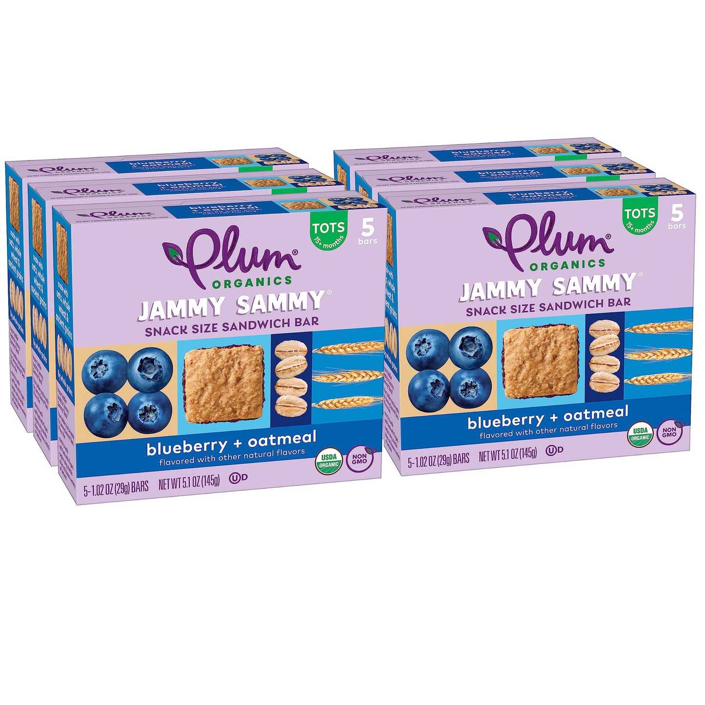Plum Organics Jammy Sammy Snack Bars - Blueberry Oatmeal - Organic Toddler Snack - 1.02 oz Bars (Pack of 30)