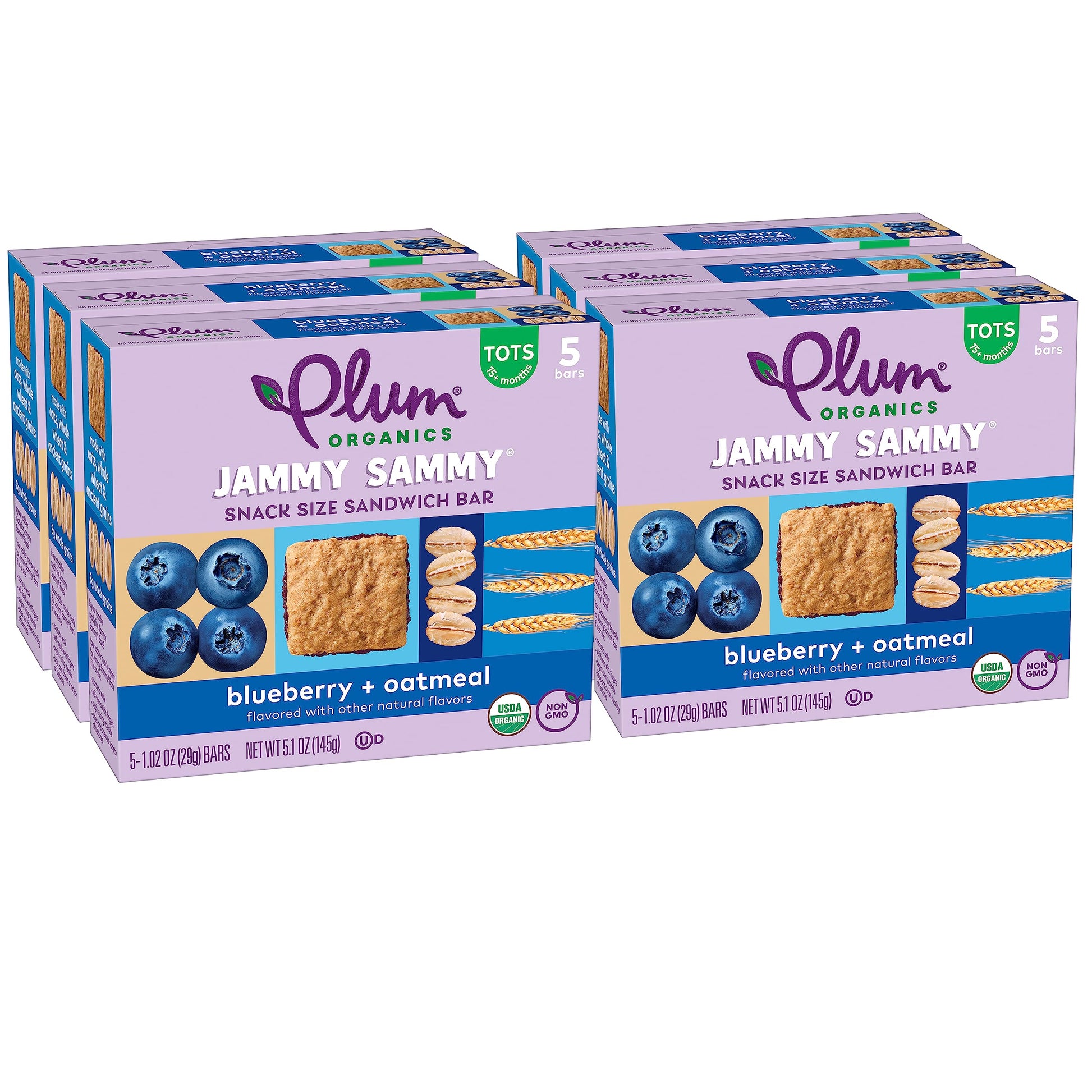 Plum Organics Jammy Sammy Snack Bars - Blueberry Oatmeal - Organic Toddler Snack - 1.02 oz Bars (Pack of 30)