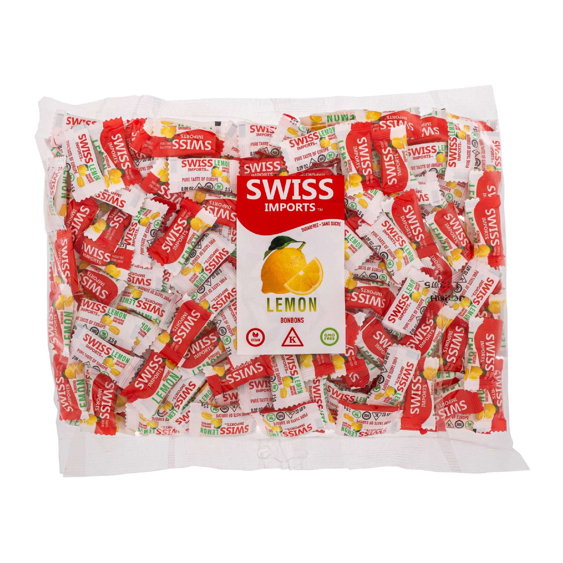 Swiss Imports Sugar Free Bonbons Hard Candy Drops, Lemon, 200 Individually Wrapped Pieces, 500g/17.6oz