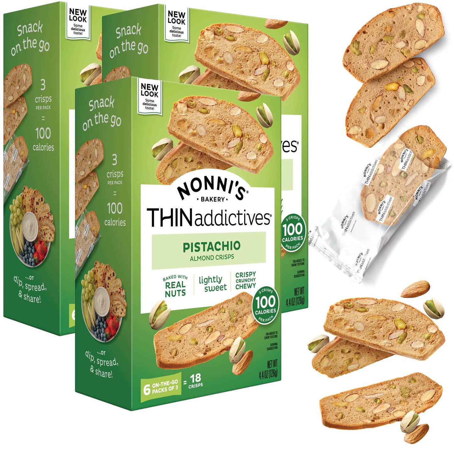 Nonnis Thin Addictives Pistachio Almond Thins 4.4 oz (3 Pack)