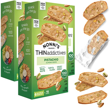 Nonnis Thin Addictives Pistachio Almond Thins 4.4 oz (3 Pack)