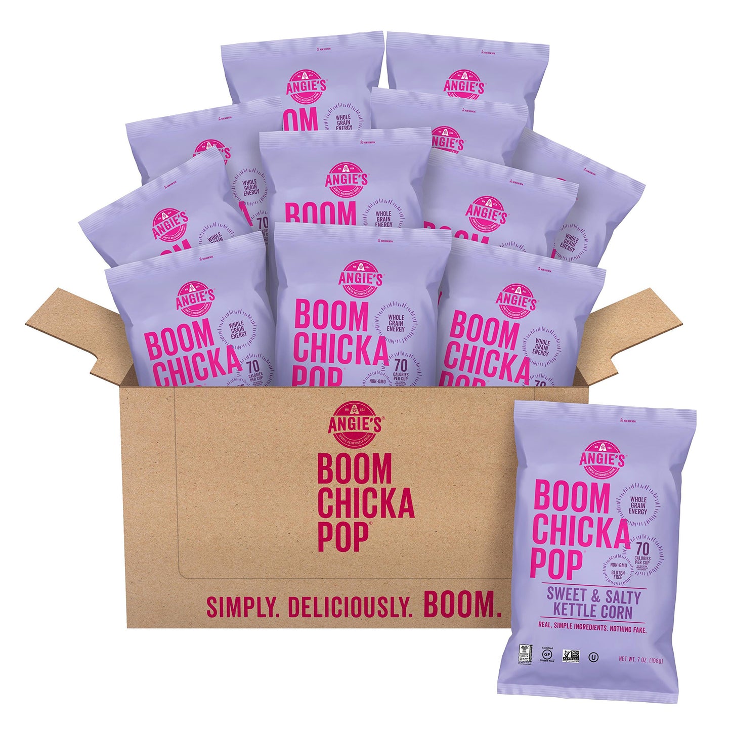 Angie'S Boomchickapop Sweet & Salty Kettle Corn Popcorn, 7 Ounce Bag (Pack Of 12 Bags)