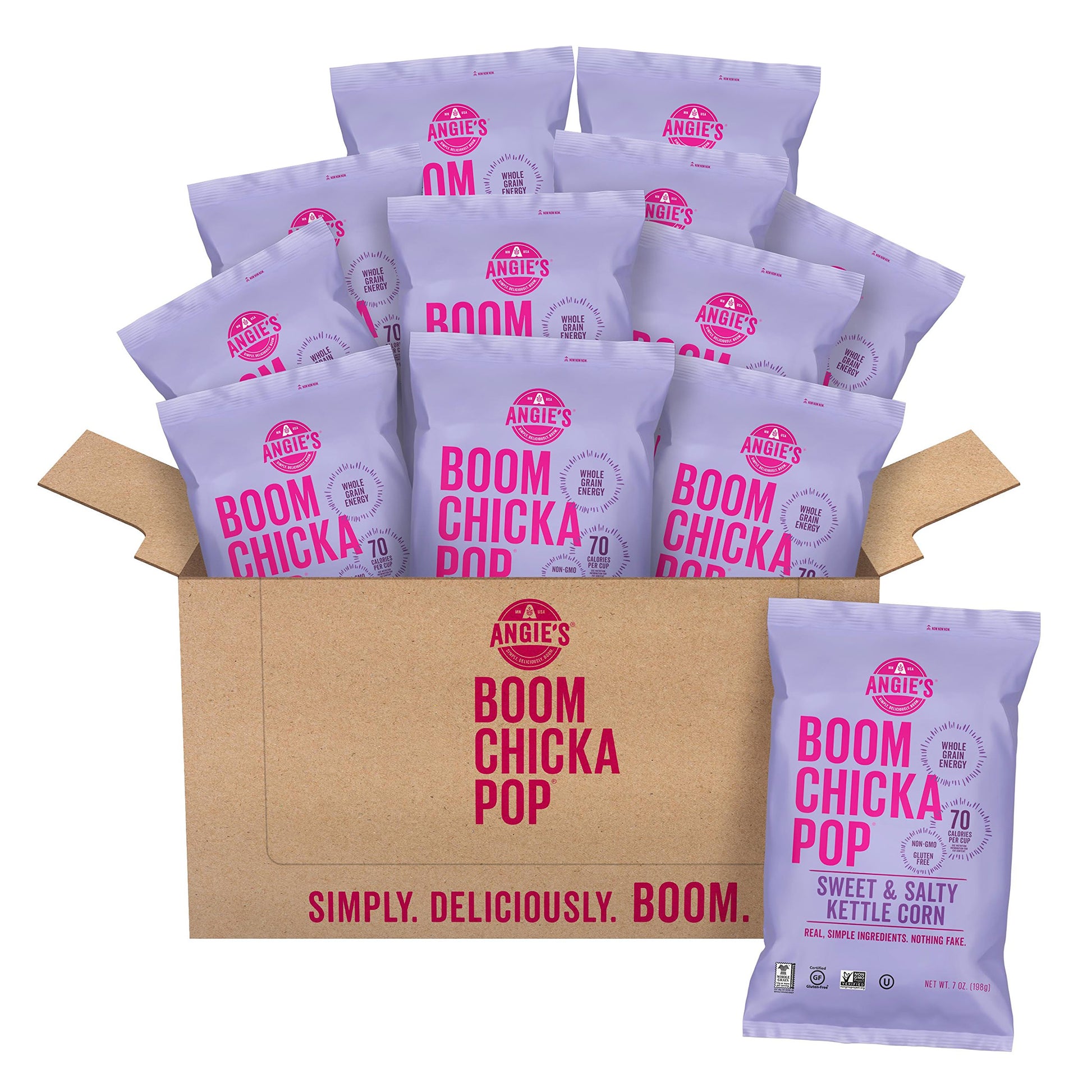 Angie'S Boomchickapop Sweet & Salty Kettle Corn Popcorn, 7 Ounce Bag (Pack Of 12 Bags)