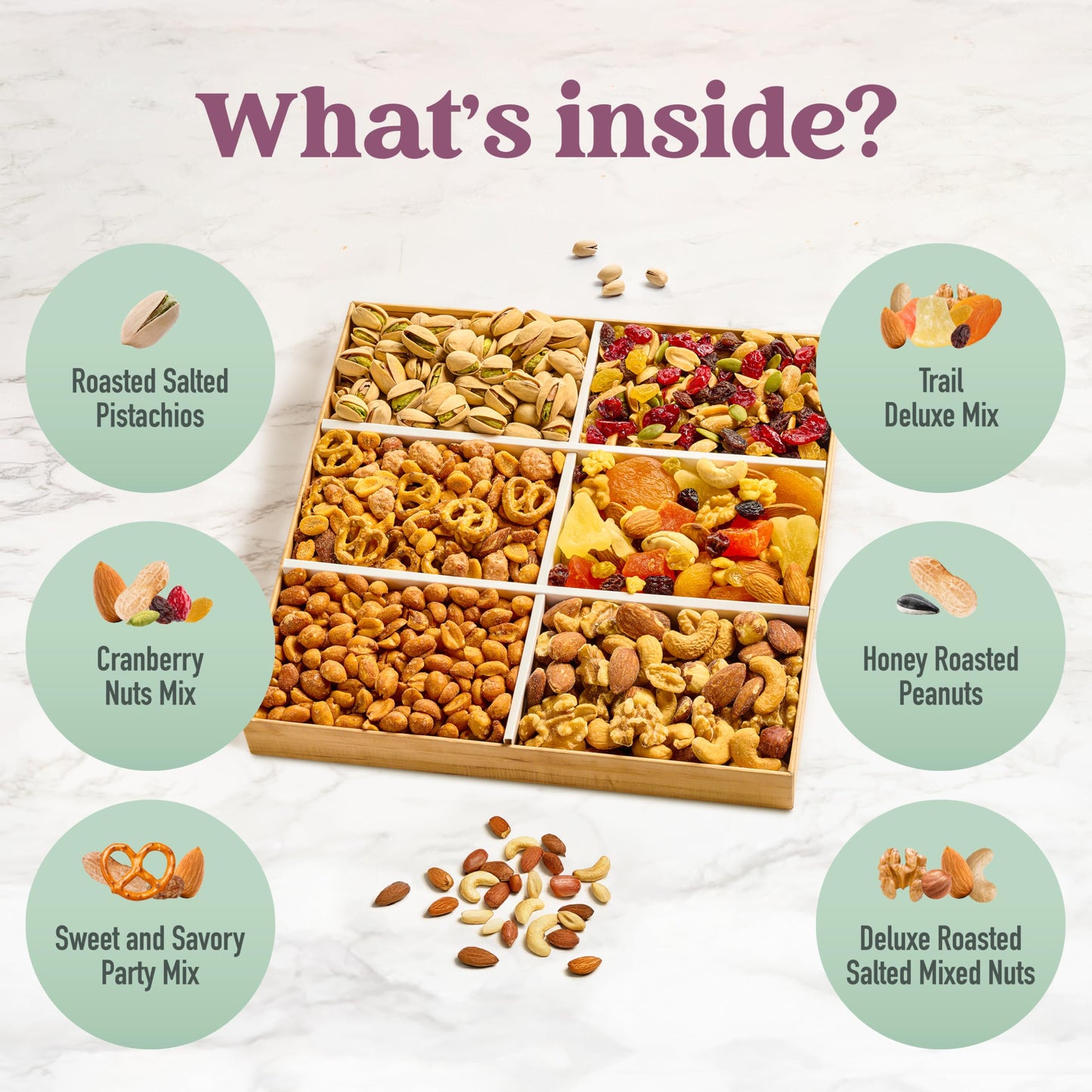 Mixed Nuts Gift Basket - Sympathy Gift Baskets For Mature-Themeds Gourmet Mixed Nuts Variety Pack, 6 Assortment Healthy Snack Tray, Great Gifts For Men