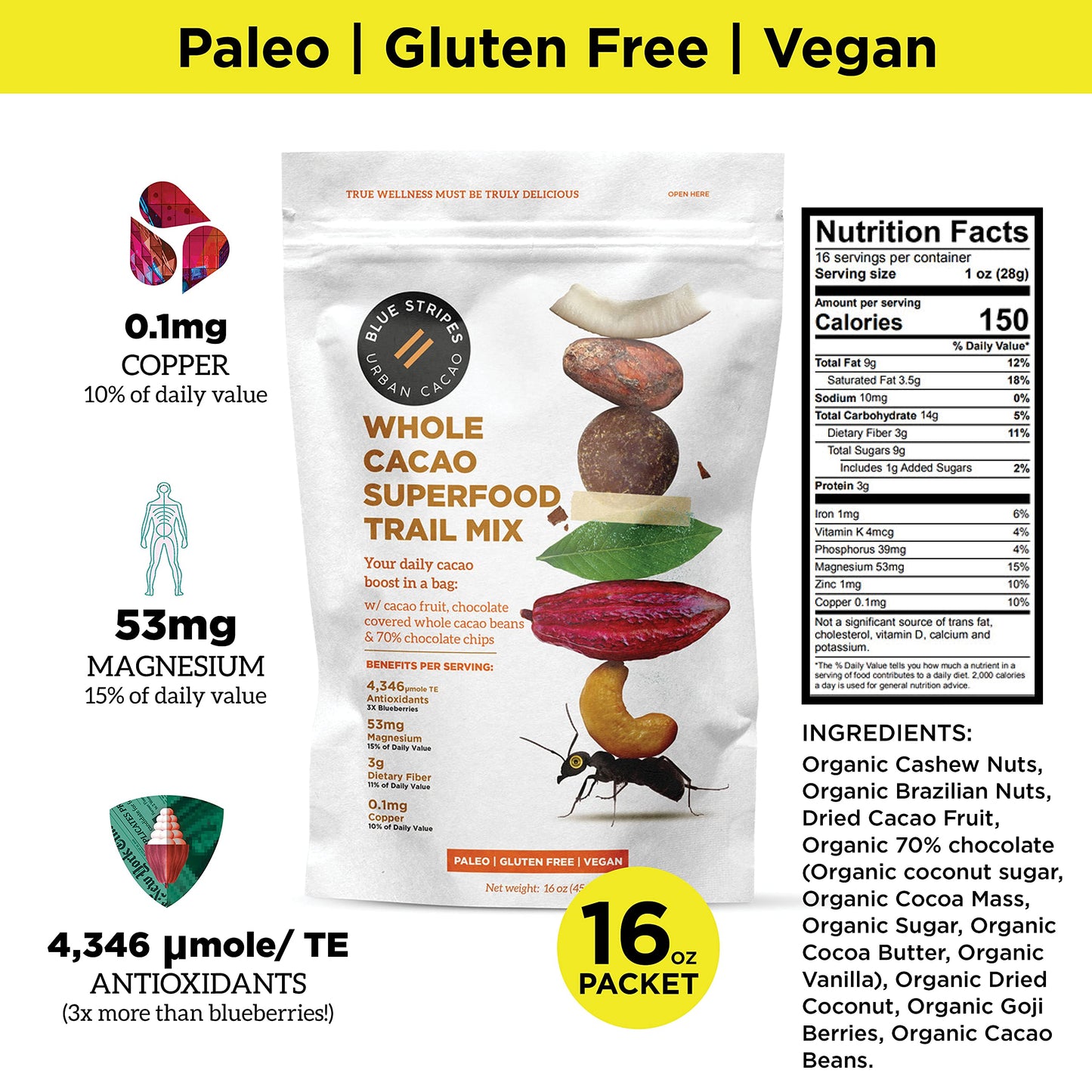 Blue Stripes Whole Cacao Trail Mix, 8 OZ