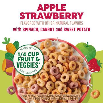 Cheerios Veggie Blends Breakfast Cereal, Apple Strawberry Flavored, Made With Fruits And Veggies, 10.6 Oz