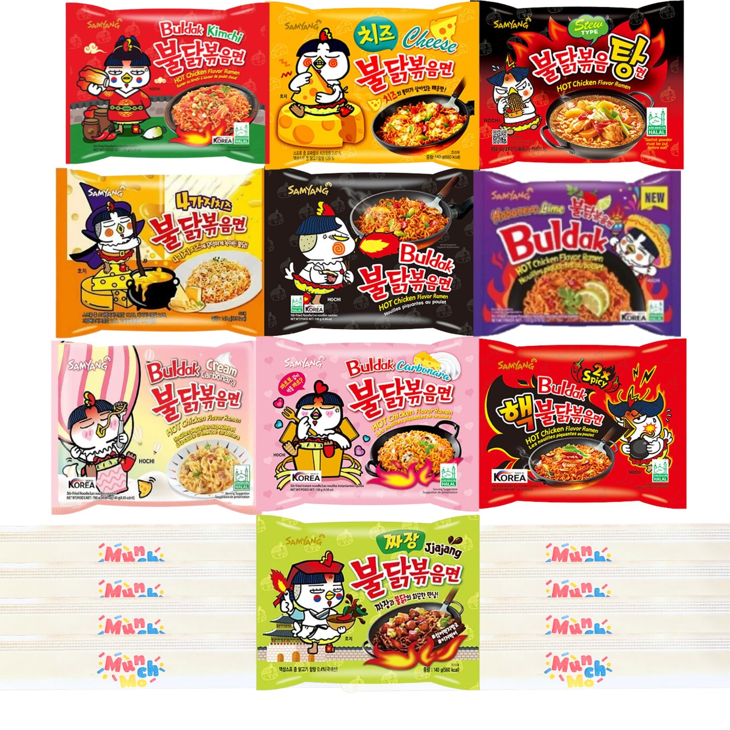 Munchmo Buldak Ramen Variety 10 Packs (10 Different Buldak Noodles), Korean Ramen, Buldak Ramen Noodles, Noodles, Noodles Variet