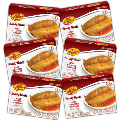 KJ Poultry Kosher Ready Meals - Beef Stuffed Cabbage Rolls, MRE Meat Meals Ready to Eat, Gluten Free (6 Pack) Prepared Entree Fu