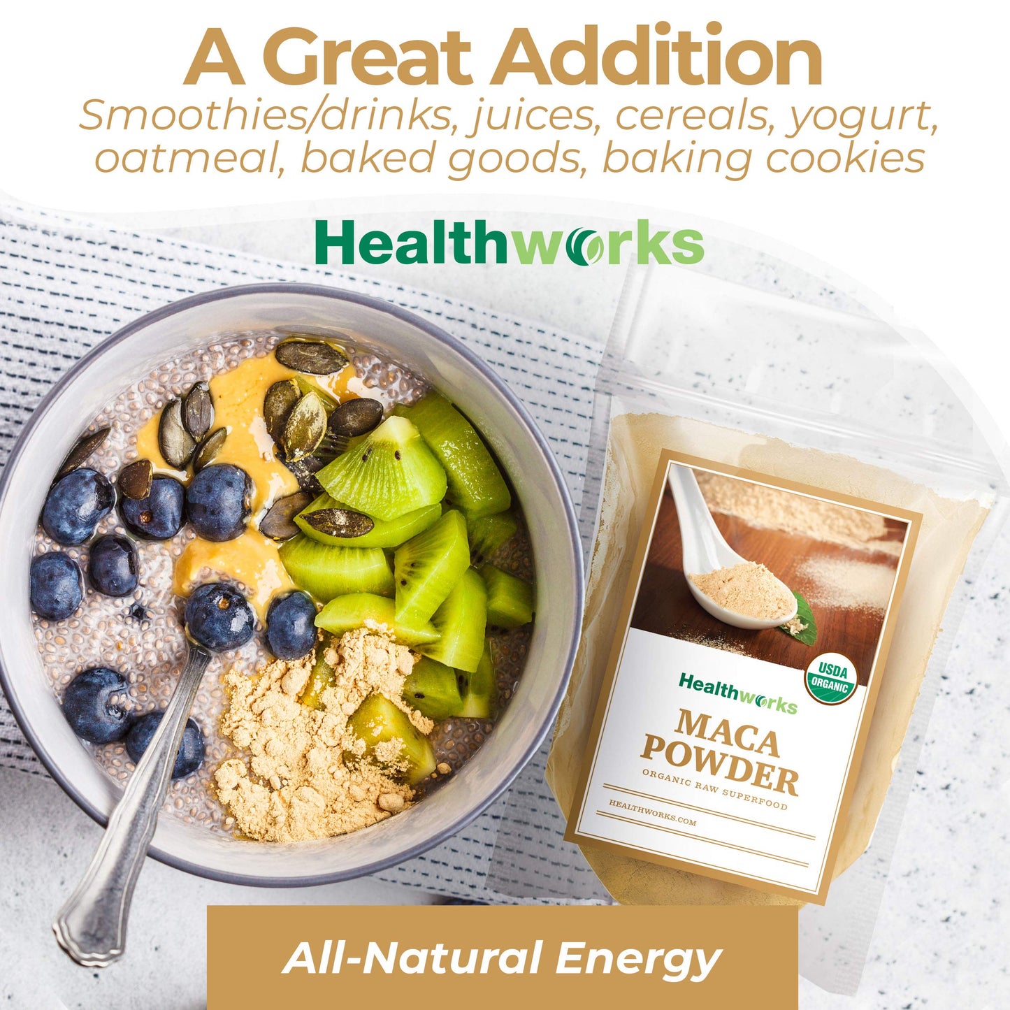 Healthworks Maca Powder Raw (32 Ounces / 2 Pounds) | Certified Organic Flour Use | Keto  Vegan & Non-GMO | enhanced Peruvian Origin | Breakfast  Smoothies  Baking & Coffee