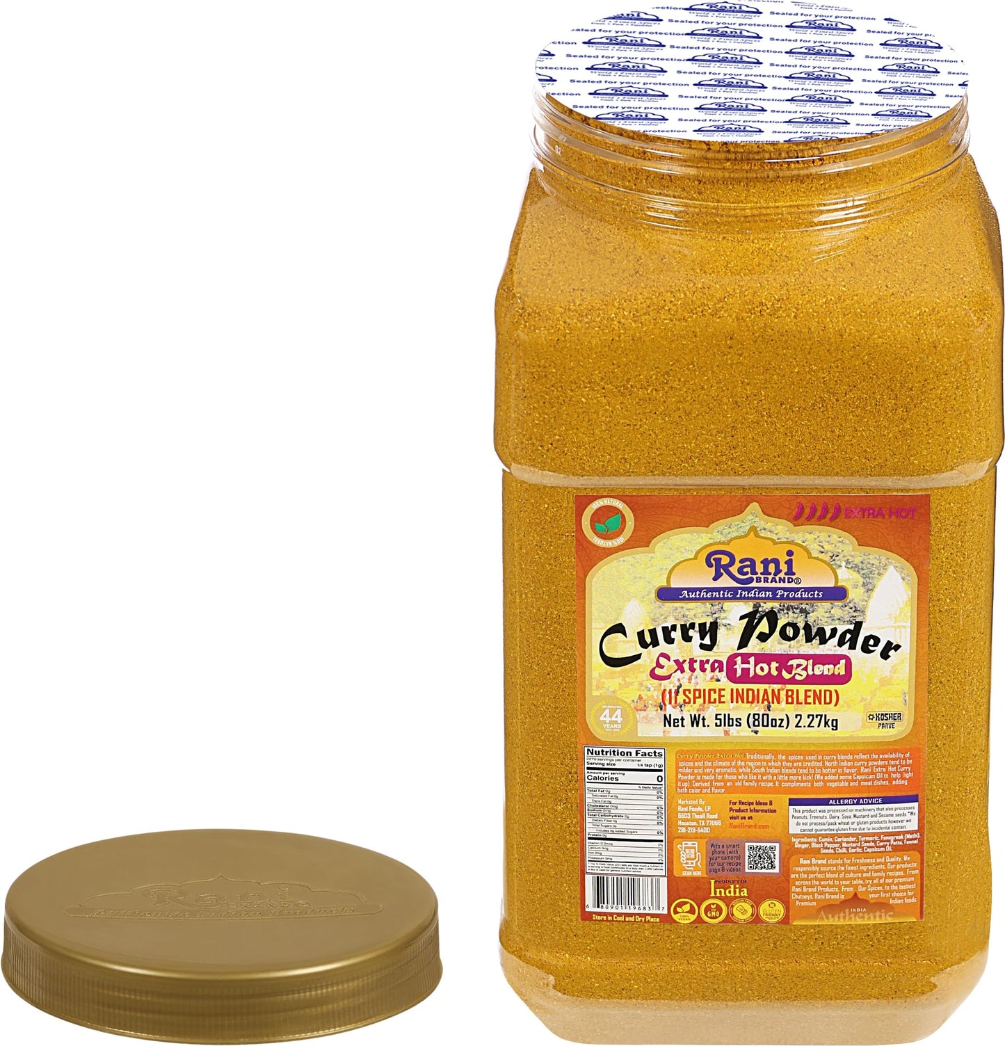 Rani Curry Powder Extra Hot (11-Spice Authentic Indian Blend) 80Oz (5Lbs) 2.27Kg Bulk Pet Jar ~ All Natural | Salt-Free | Vegan | No Colors | Gluten Friendly | Non-Gmo | Indian Origin