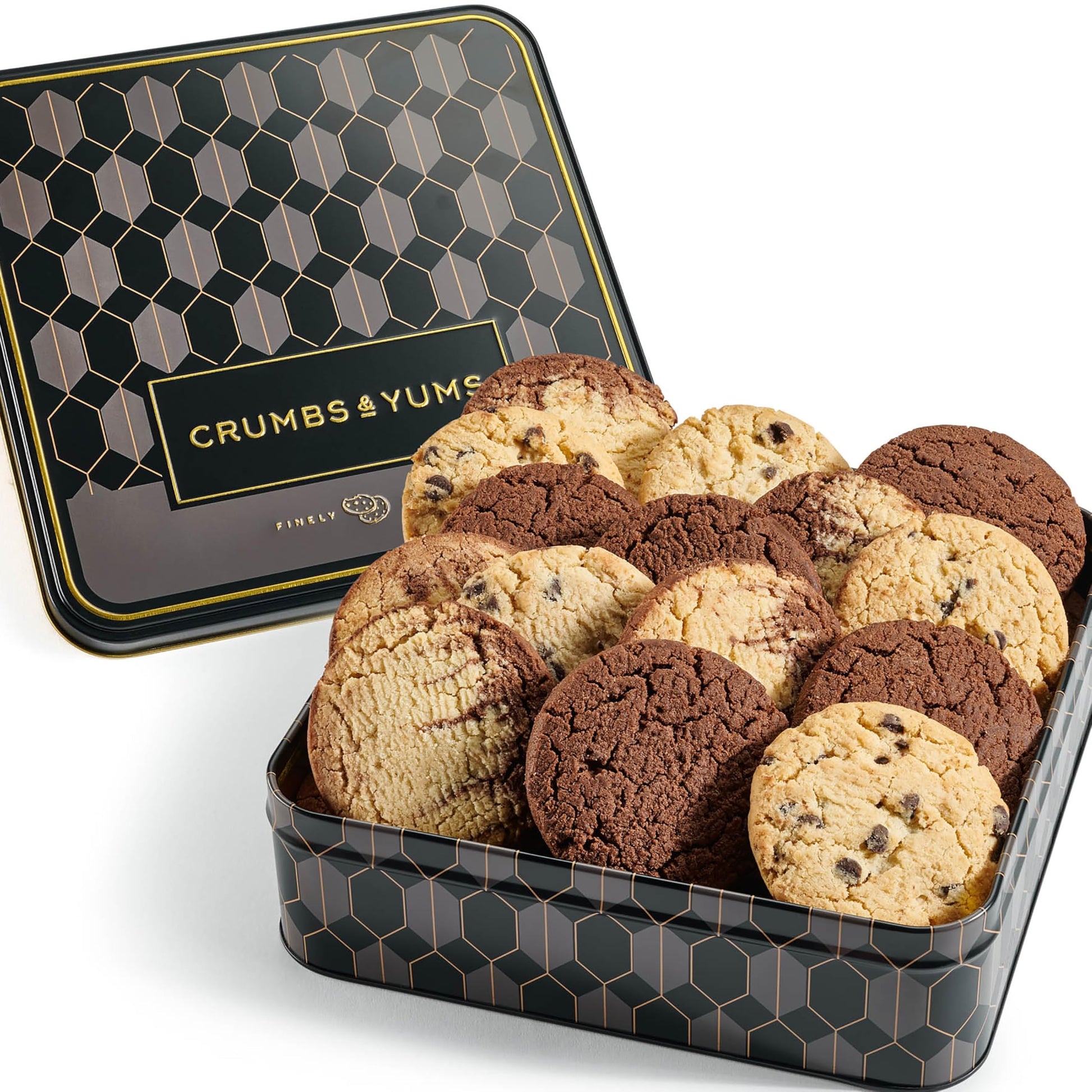 Cookies Gift Basket - Gourmet Assorted Cookies Tin with Marbel, Chocolate Chip and Brownie Flavors - Assorted Food Gift Box for 