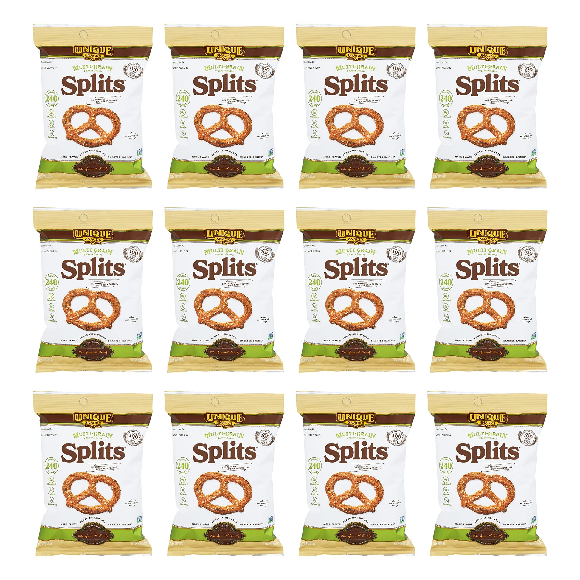 Unique Snacks Multi-Grain Splits Pretzel, Vegan Snack, OU Kosher, 2.12 Oz. Bag, Pack of 12