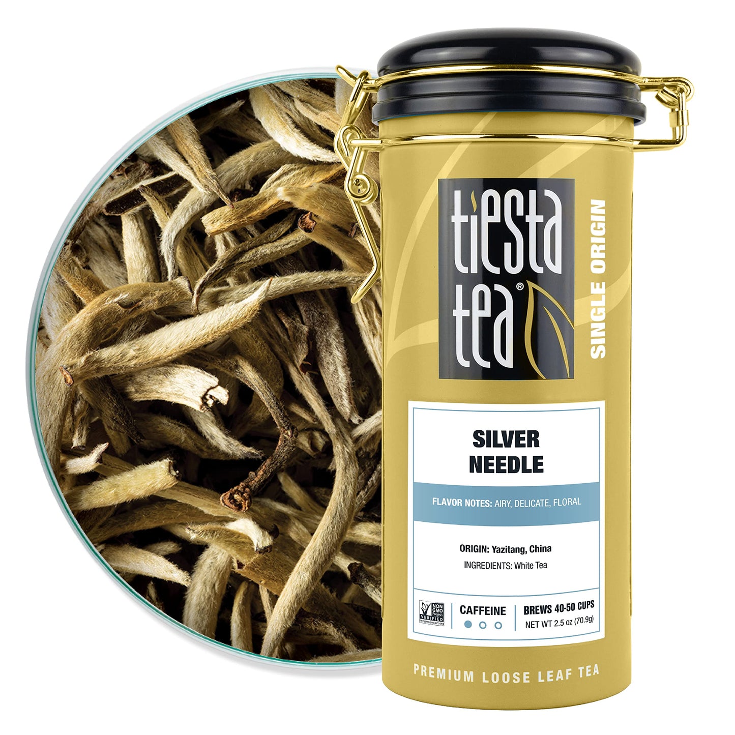 Tiesta Tea Silver Needle White Tea | Premium Loose Leaf | 100% Pure | Low Caffeine | 2.5oz Tin - Brews Up to 50 Cups