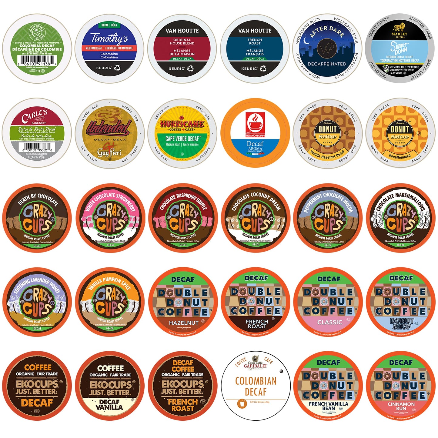 Crazy Cups Decaf Coffee Pods Variety Pack, Assorted Flavored & Unflavored, 30 Count Compatible with Keurig K Cups, Model SYNCHKG060180