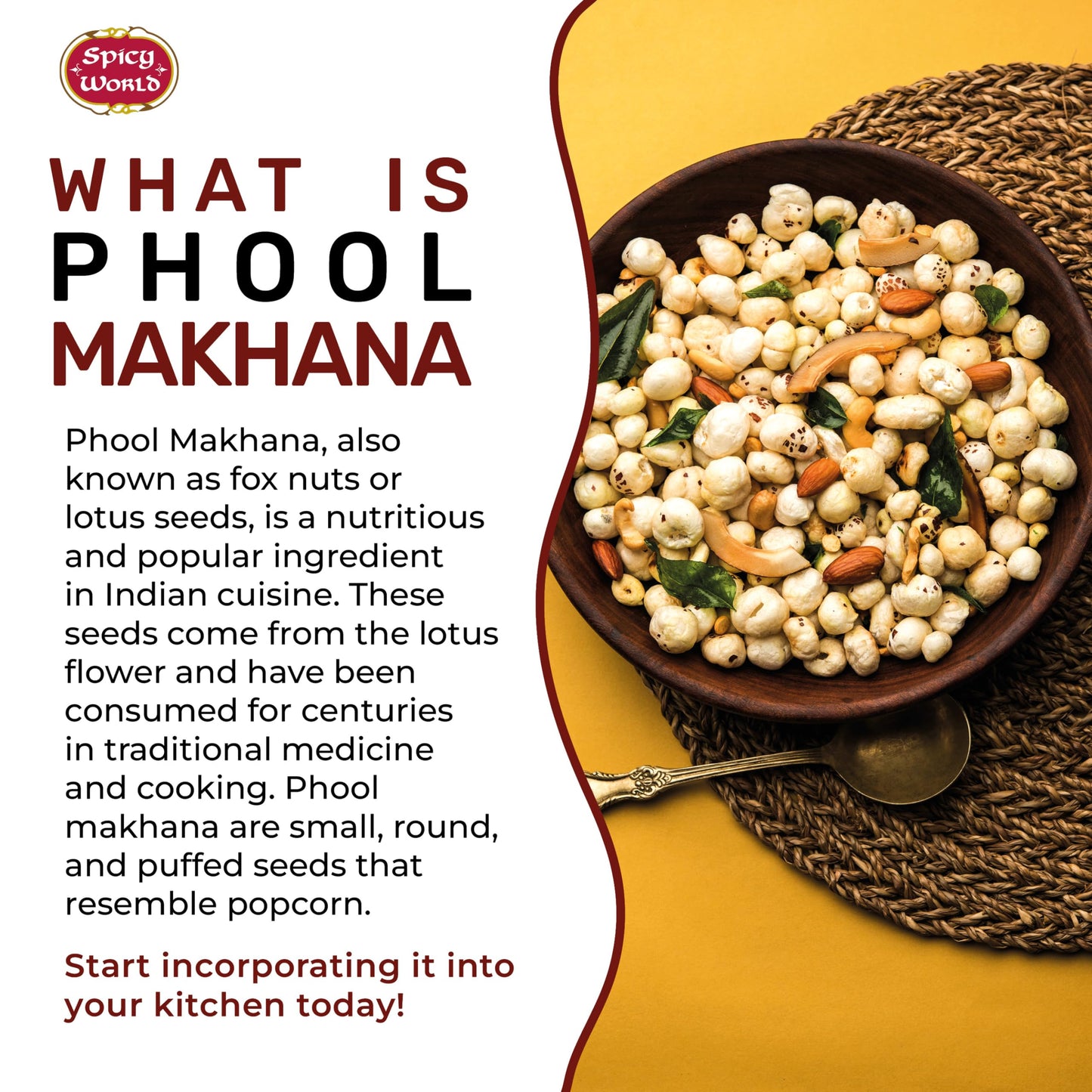 Spicy World Phool Makhana (Fox Nut/Popped Lotus Root Seed/Popped Water Lily Seeds) 200g (7oz) ~ Plain Raw Uncooked | ~ All Natur