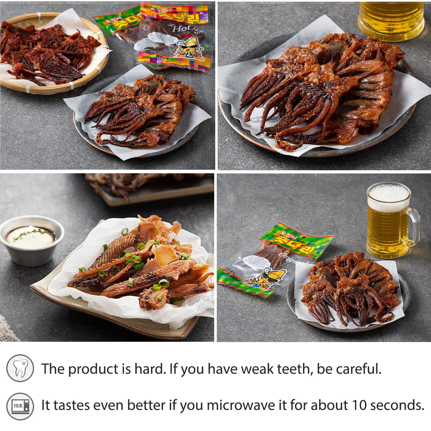 Sookwang K-Food Dried Squid Legs Only Legs Original Flavor Snack Sweet And Savory Seasoned (0.7Oz X 10 Packs) Chewy Calamari Kor