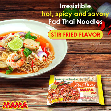 Mama Noodles Pad Thai Instant Spicy Noodles W/Delicious Thai Flavors, Hot & Spicy Noodles W/Pad Thai Soup Base, No Trans Fat W/F