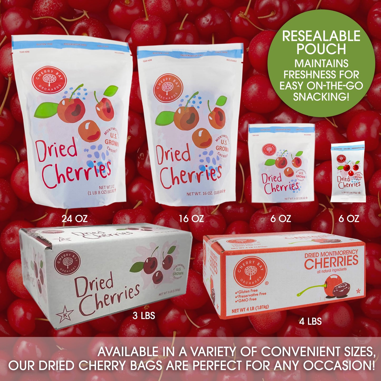Cherry Bay Orchards Dried Montmorency Tart Cherries, 16 oz Bag, 100% Domestic, Natural, Kosher, Gluten-Free, GMO Free