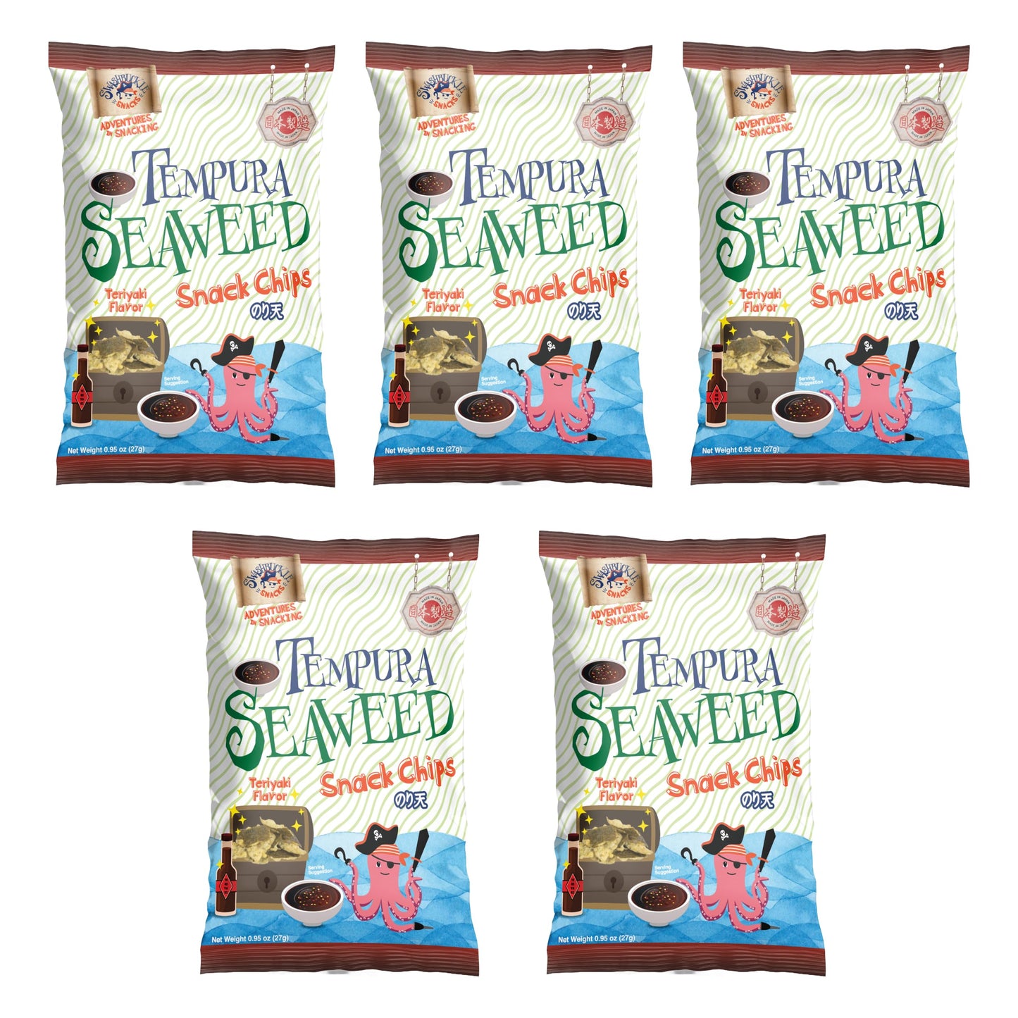 Japanese Tempura Seaweed Chips - Teriyaki Flavor | 0.95oz x 5 Pack | Made in Japan by Swashbuckle Snacks