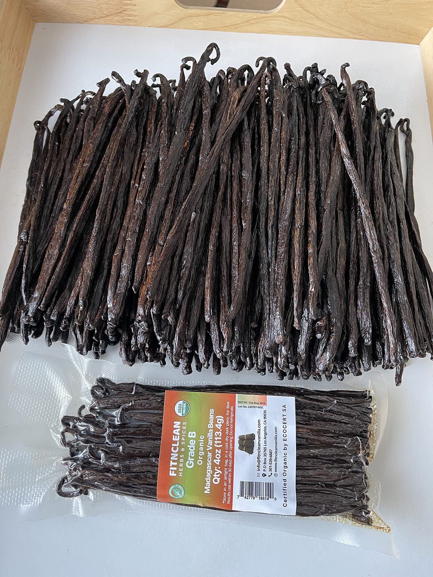 FITNCLEAN VANILLA 4oz Madagascar Organic Vanilla Beans B Grade - Certified USDA Organic, Non-GMO Pods for Cooking and Baking