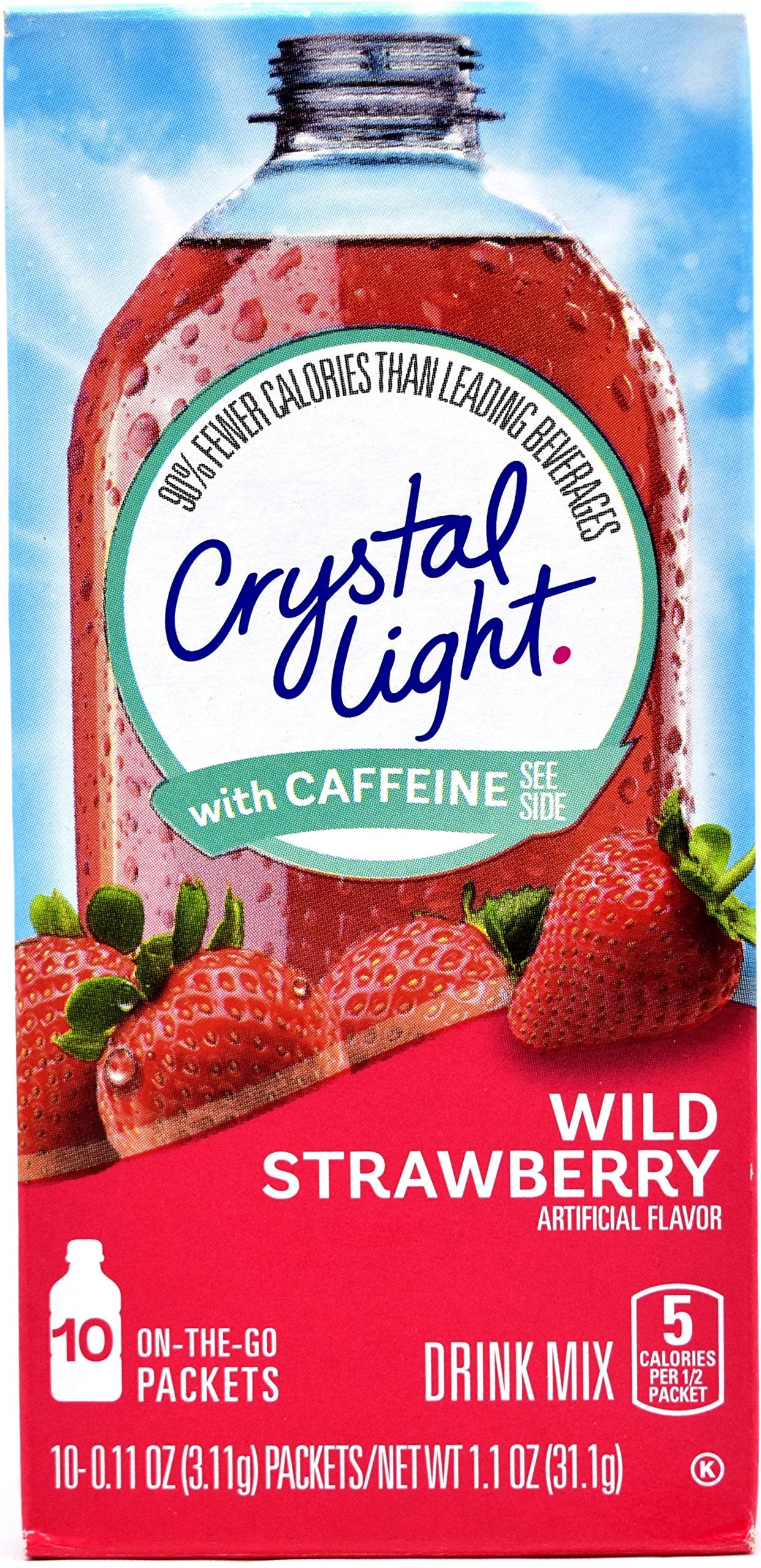 Crystal Light On The Go Wild Strawberry Drink Mix with Caffeine, 10-Pack, 0.11 Ounce Each, Pack of 6
