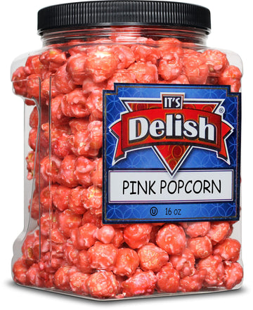 Gourmet Pink Strawberry Colored Popcorn by Its Delish, 16 Oz Jumbo Container | Bulk Colorful Popcorn Snack - Fruity Flavored Ai