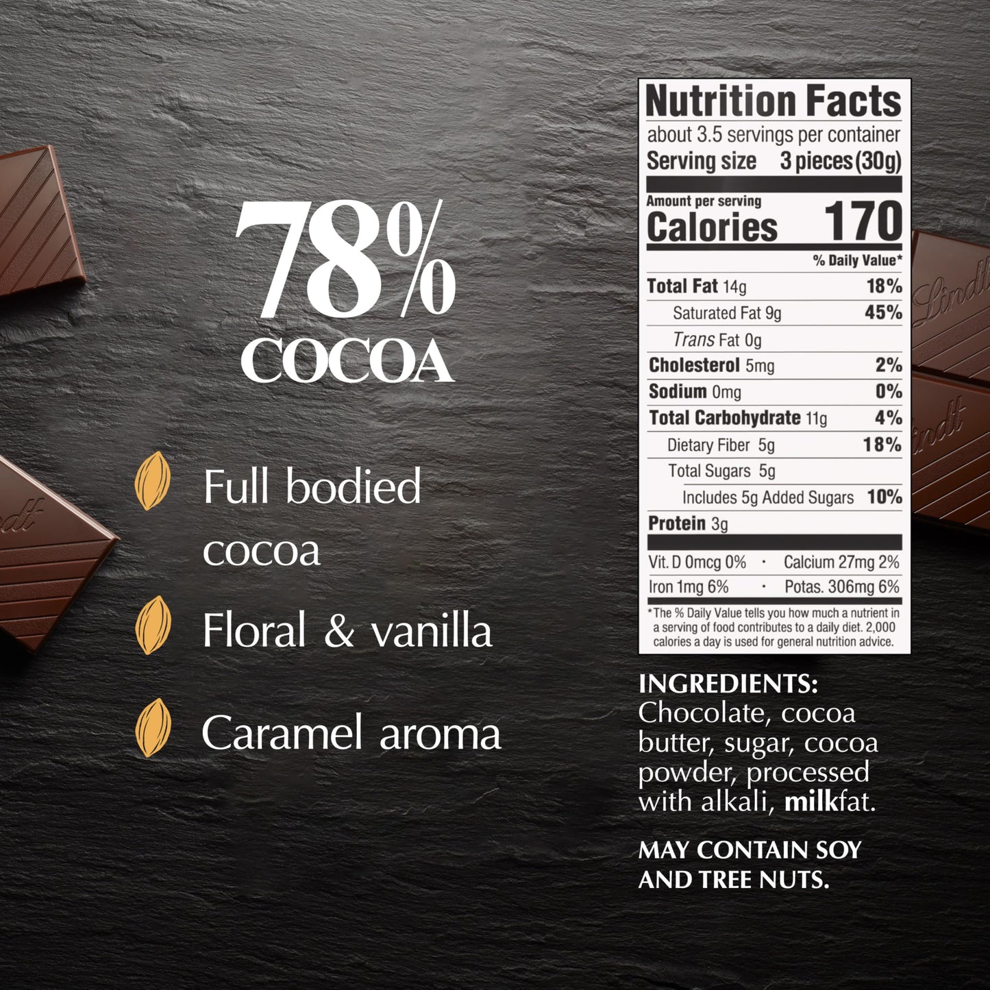 Lindt EXCELLENCE Dark Chocolate Bar, 78% Cocoa, 3.5 oz, 12 Pack