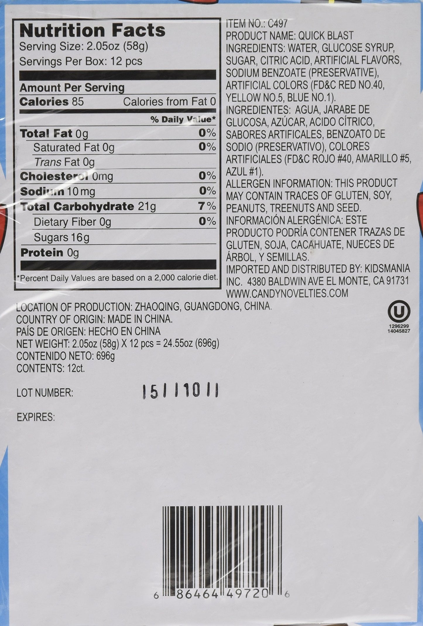 Wholesale Kidsmania Quick Blast Sour Candy