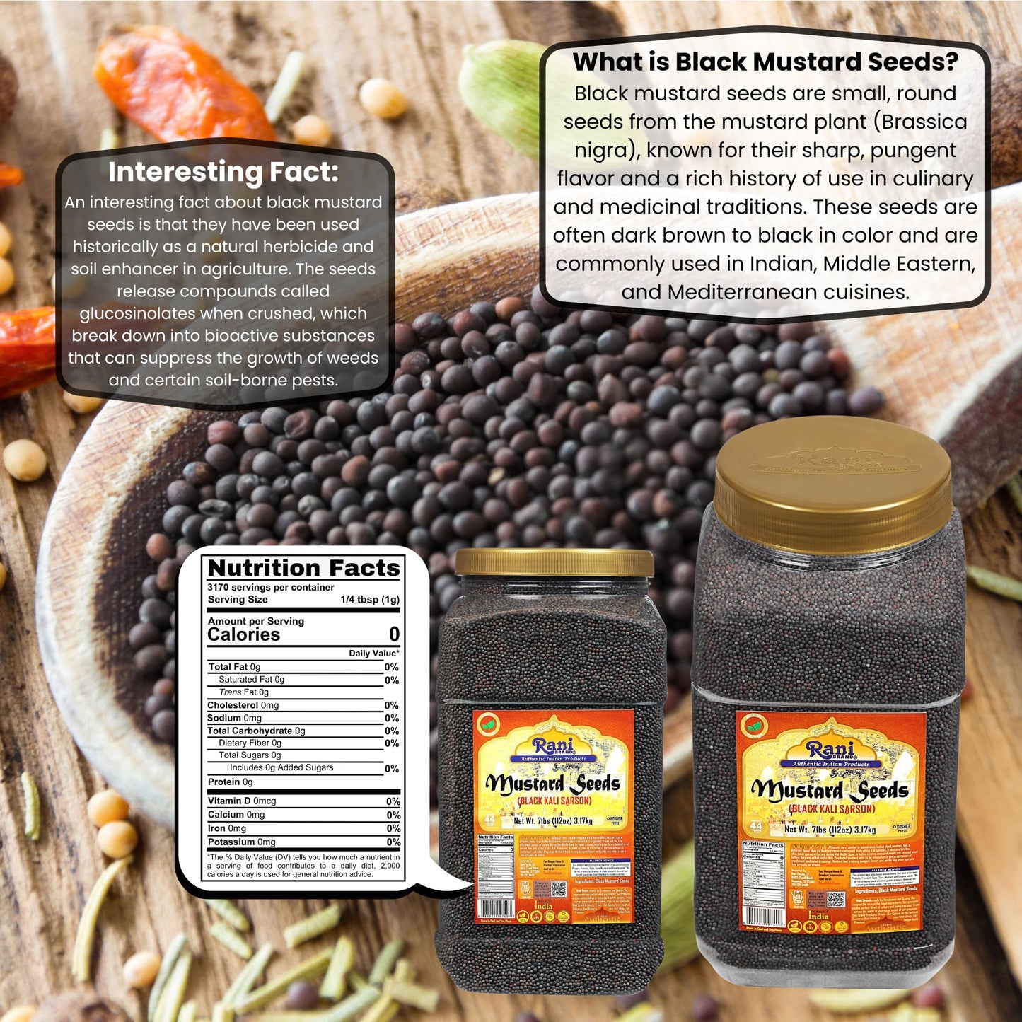 Rani Black Mustard Seeds Whole Spice (Kali Rai) 80Oz (5Lbs) 2.27Kg Bulk Pet Jar ~ All Natural | Gluten Friendly | Non-Gmo | Vega