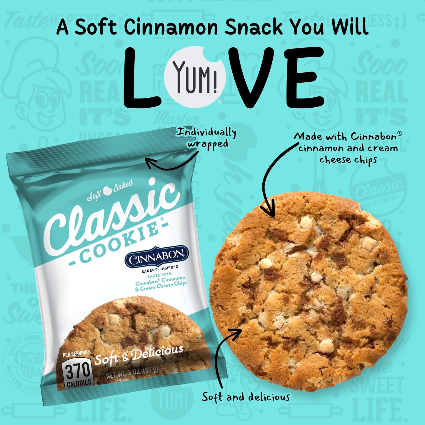 Classic Cookie, Soft Baked Cookie, Cinnabon Cookie 3Oz, 8 Count Pack