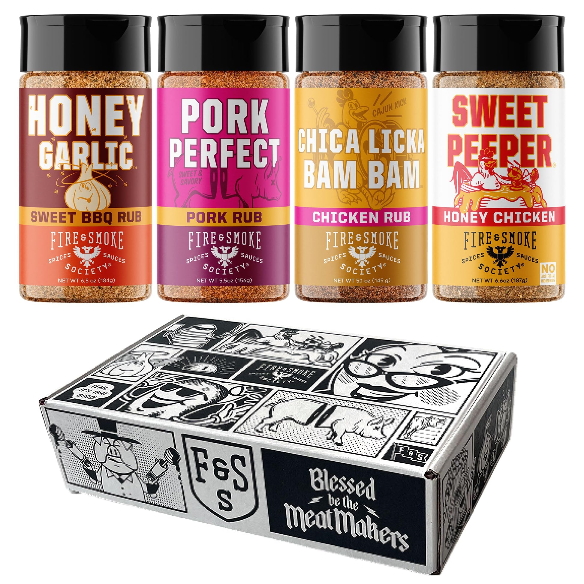 Fire & Smoke Society BBQ Rubs Variety Pack | 4-Pack Seasoning for Pork, Chicken, Turkey | 6 Ounce Each