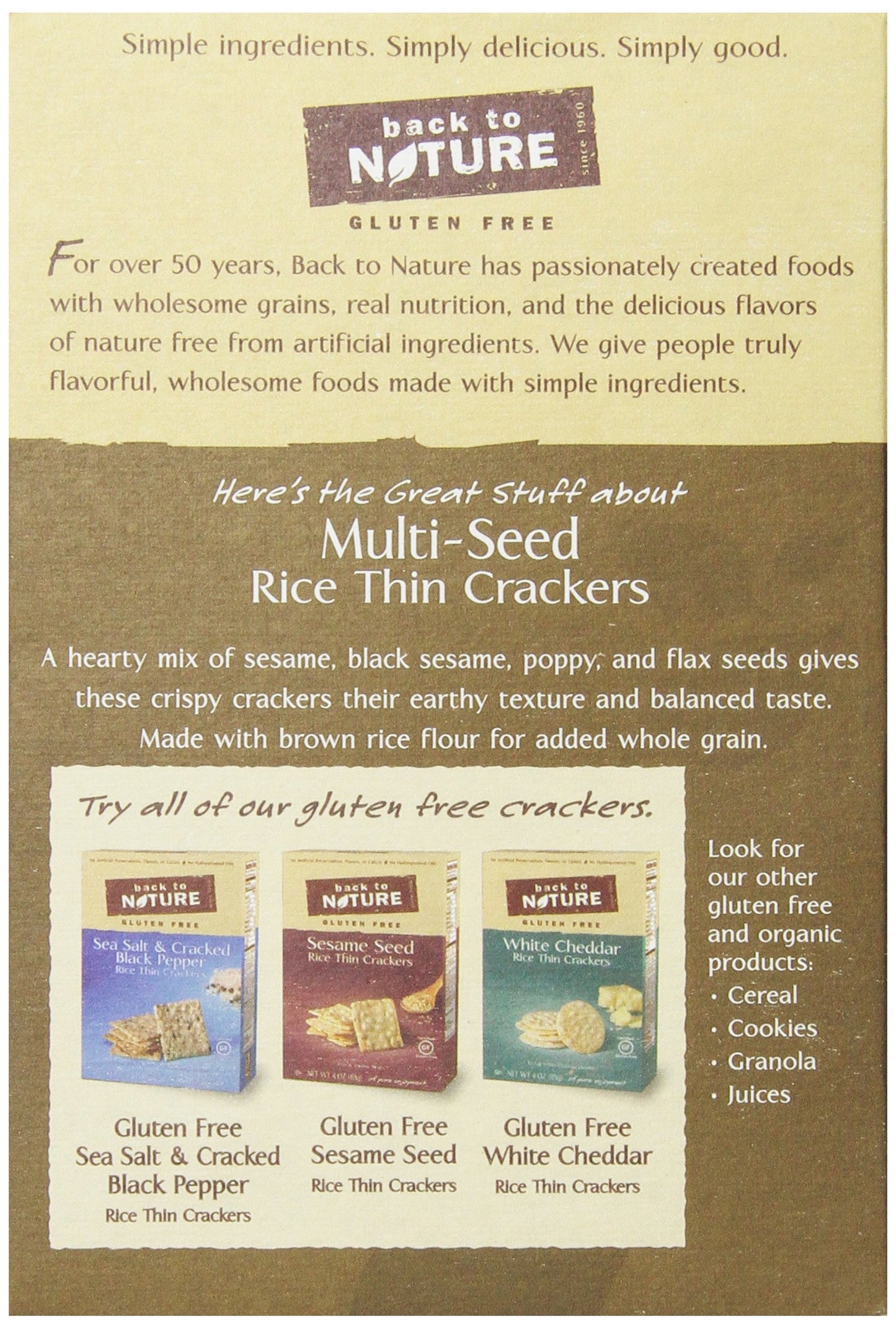 Back To Nature Gluten Free Crackers, Multi-Seed Rice Thins - Dairy Free, Non-Gmo, Made With Whole Grain Brown Rice Flour, Delici