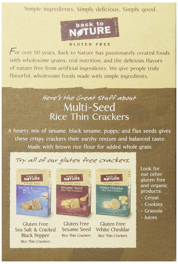 Back To Nature Gluten Free Crackers, Multi-Seed Rice Thins - Dairy Free, Non-Gmo, Made With Whole Grain Brown Rice Flour, Delici