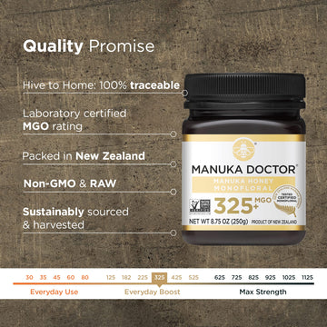 Manuka Doctor - Mgo 325+ Manuka Honey Monofloral, 100% Pure New Zealand Honey. Certified. Guaranteed. Raw. Non-Gmo (8.75 Oz)