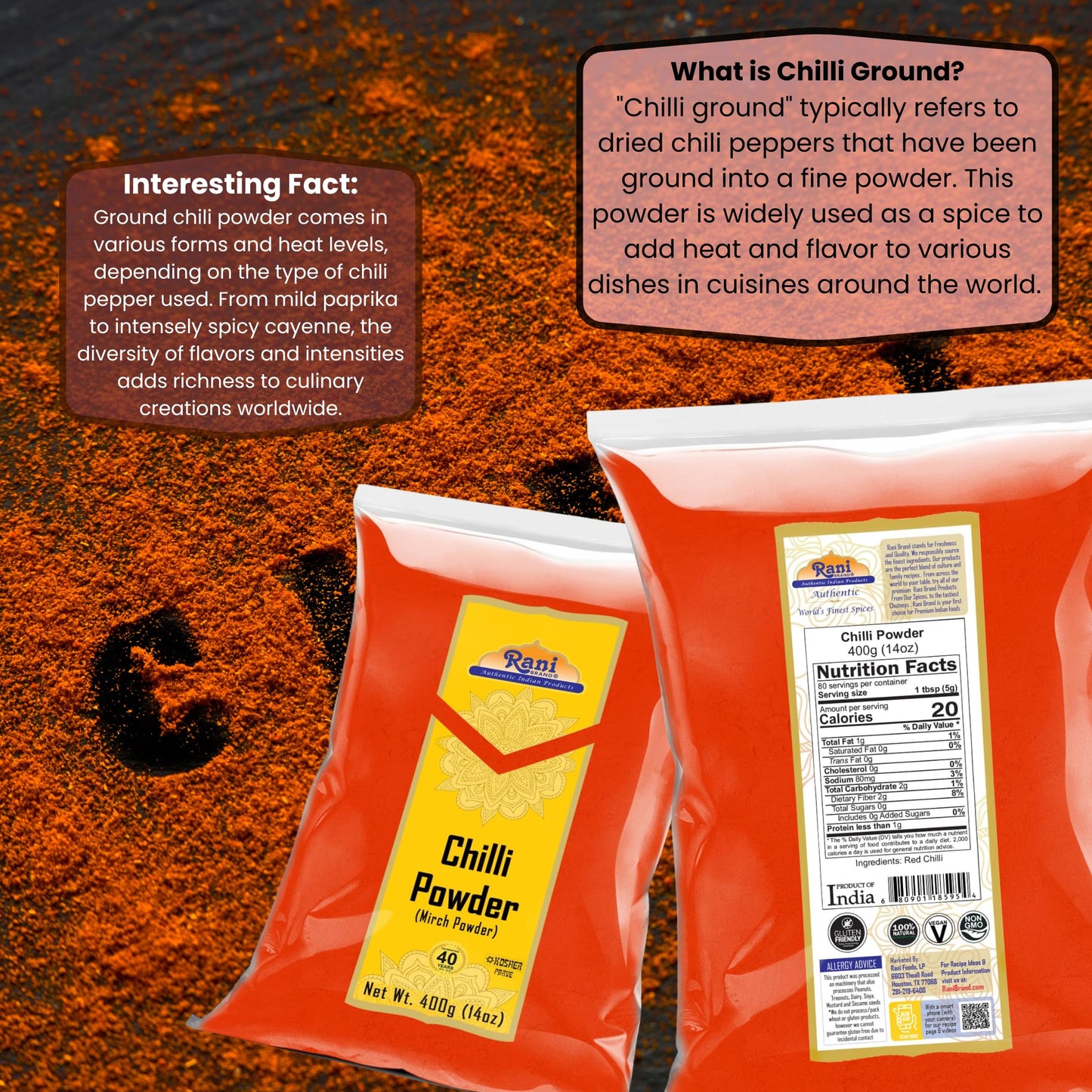 Rani Chilli Powder (Mirchi) Ground Indian Spice 14Oz (400G) ~ All Natural | Salt-Free | Vegan | No Colors | Gluten Friendly | No