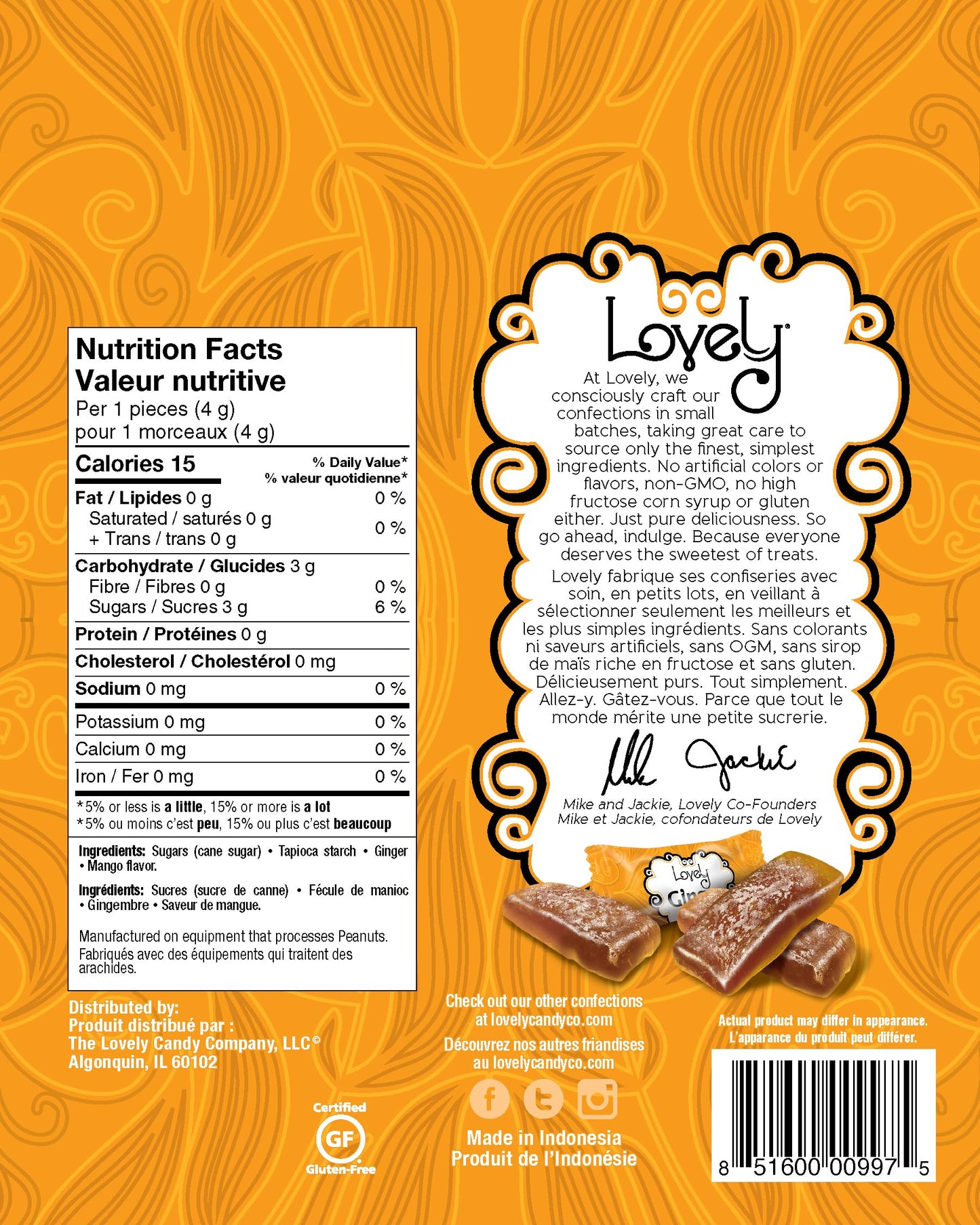 Lovely Candy Co. Mango Ginger Chews, Made with Real Ginger, Individually Wrapped, 5oz (6-Pack) | Gluten-Free, Non-GMO, NO Artifi