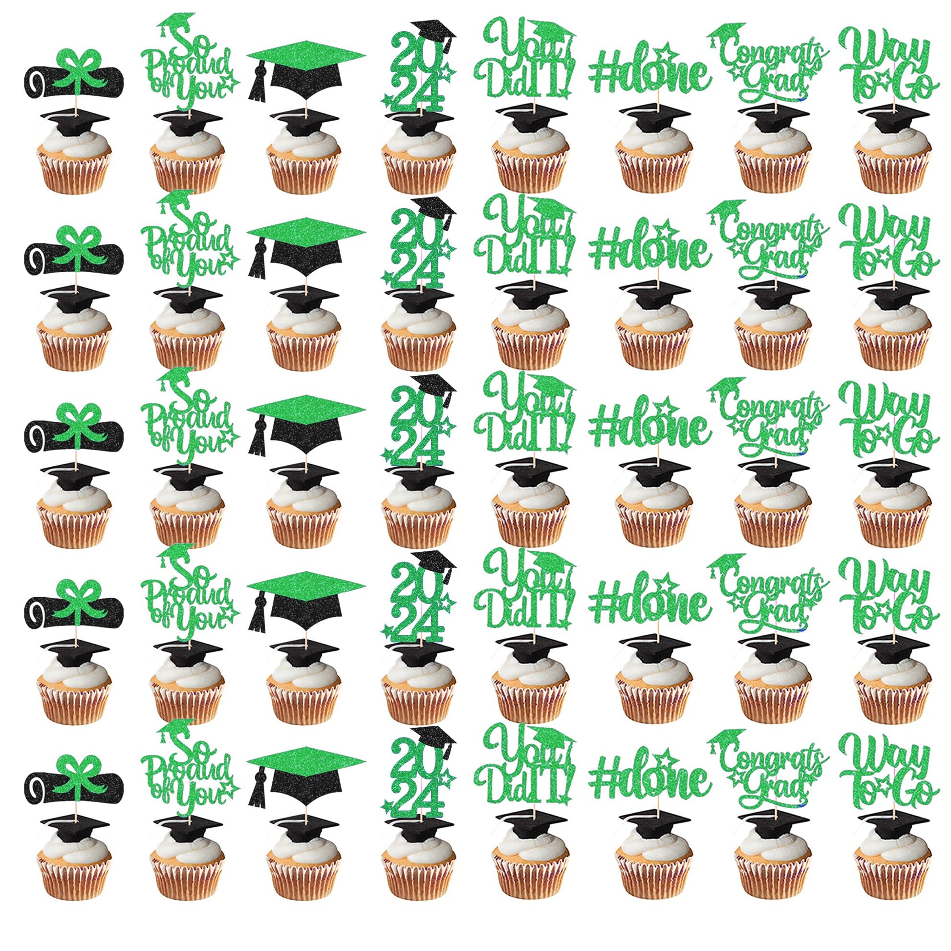 40Pcs Graduation Cupcake Toppers 2024 Green And Black Glitter Class Of 2024 Graduation Cupcake Toppers Bycct Grad Cap Cake Toppers Picks Graduation Party Decorations 2024 Graduation Party Supplies