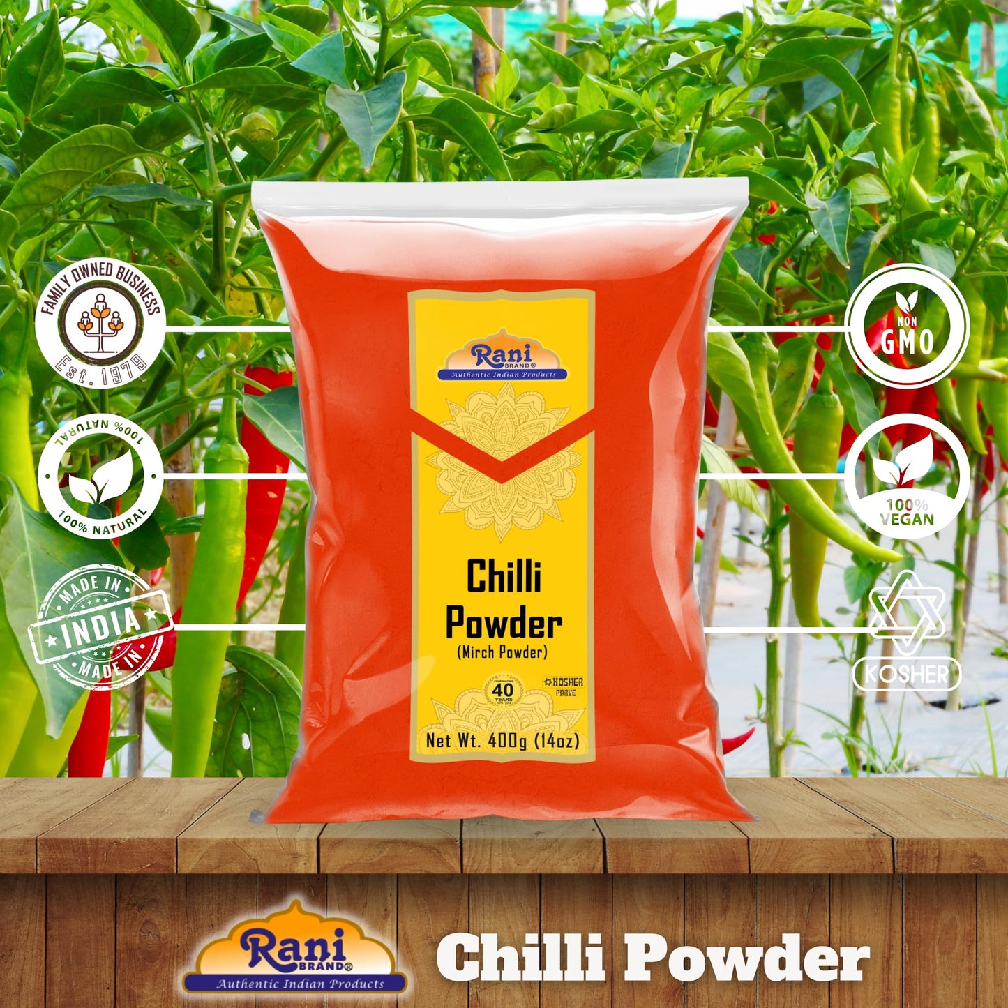 Rani Chilli Powder (Mirchi) Ground Indian Spice 14Oz (400G) ~ All Natural | Salt-Free | Vegan | No Colors | Gluten Friendly | No