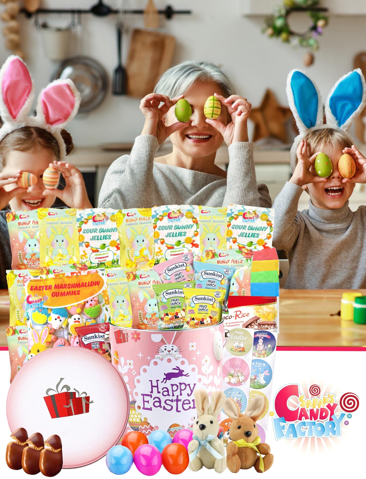 Easter Snack Pink Tin (56 Count) Filled With Treats Peelable Marshmallow Gummies, Bunny And More, Great Package For Family, Frie