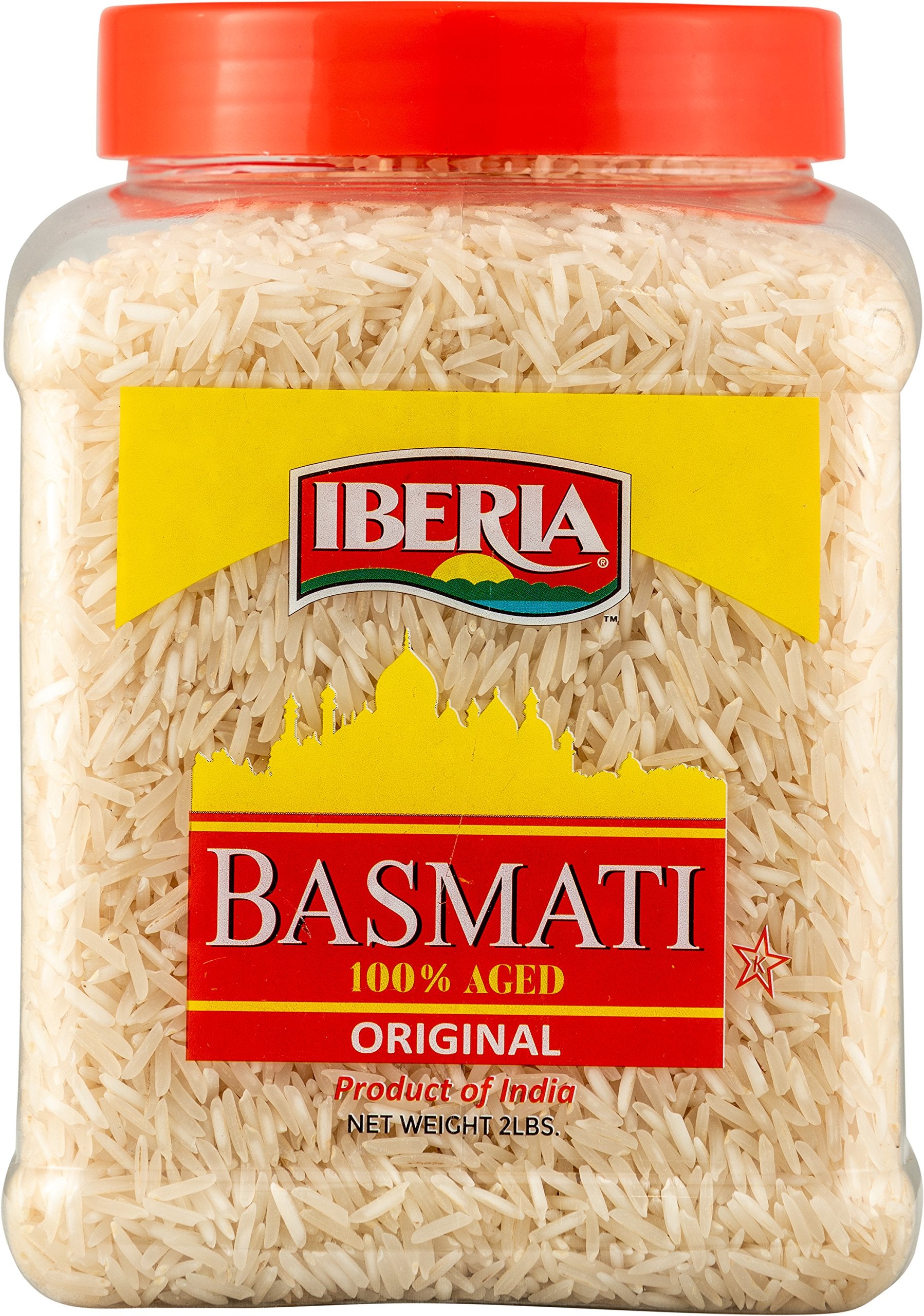 Iberia Basmati Rice Jar, 2 Pounds, Extra Long Grain, Naturally Aged Indian White Basmati Rice, Natural Basmati Rice in Food Grad